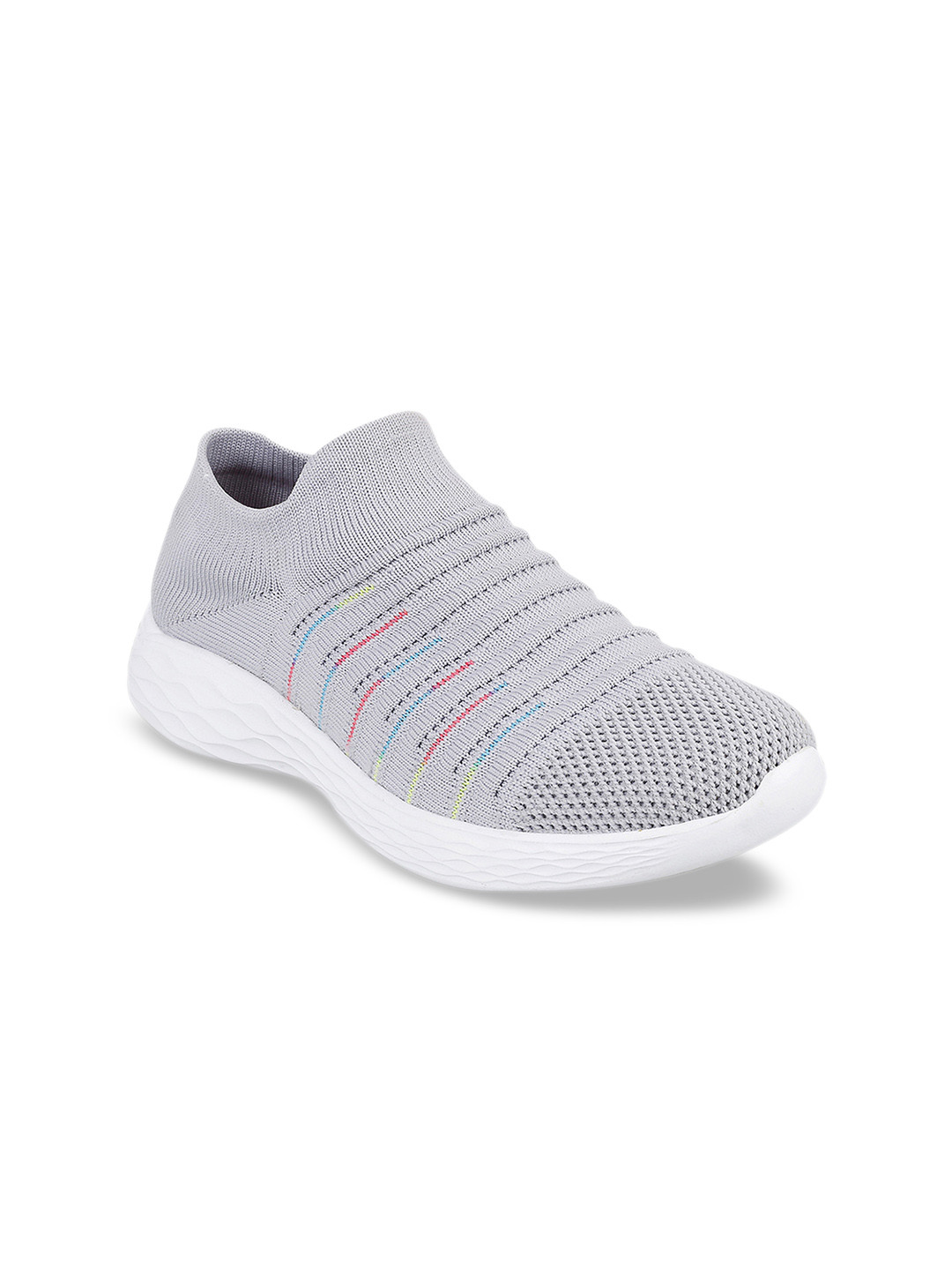 Metro Women Grey Woven Design Mesh Slip-On Sneakers