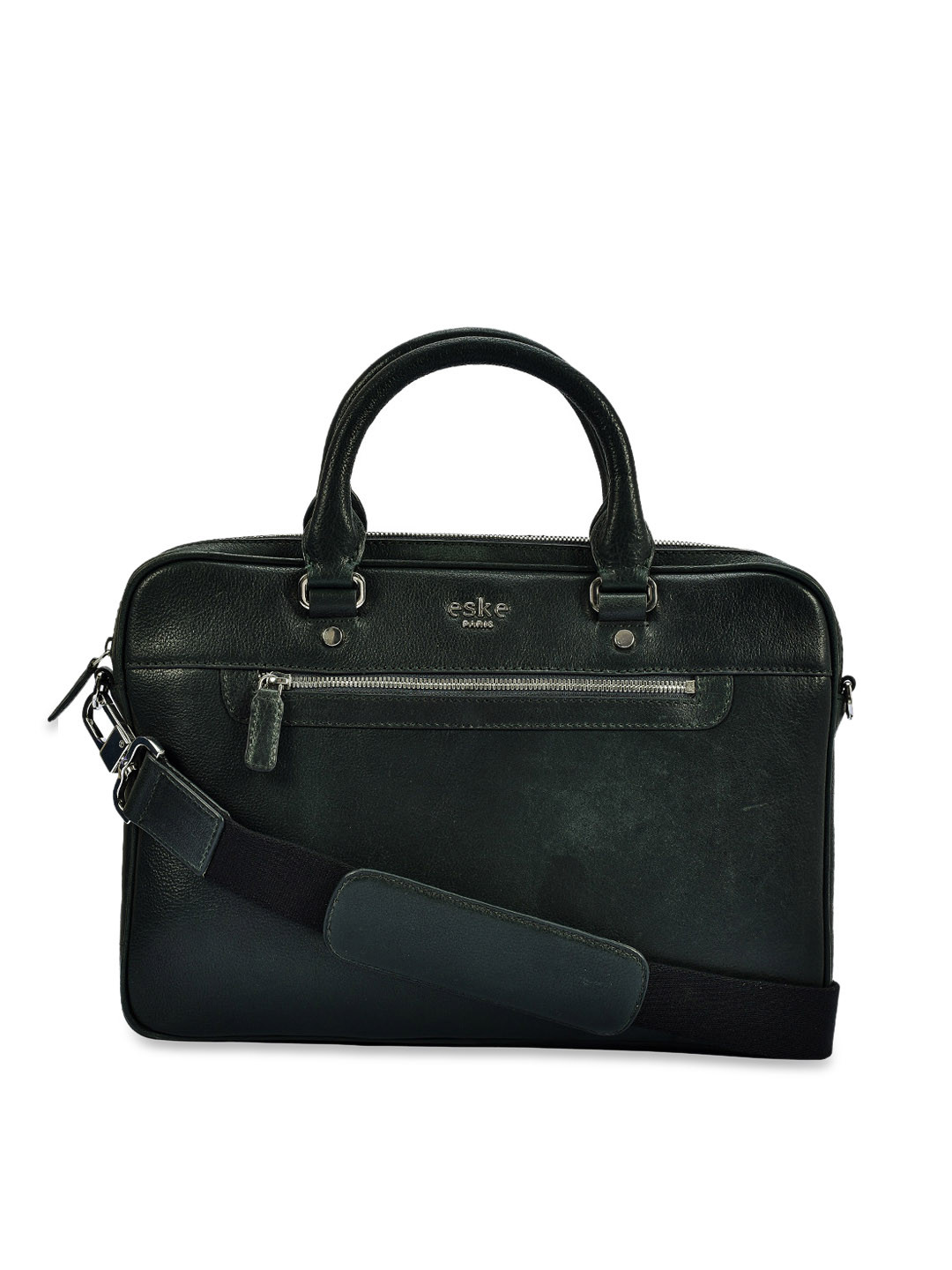 green leather laptop bag