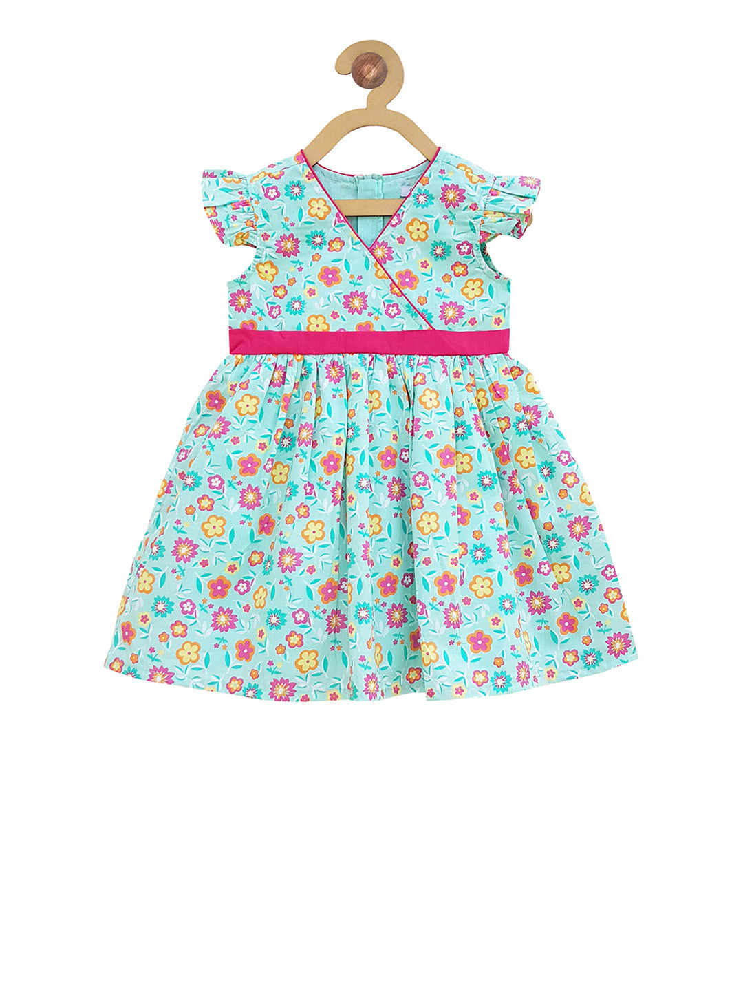 Campana Girls Sea Green & Pink Floral Print Fit and Flare Dress