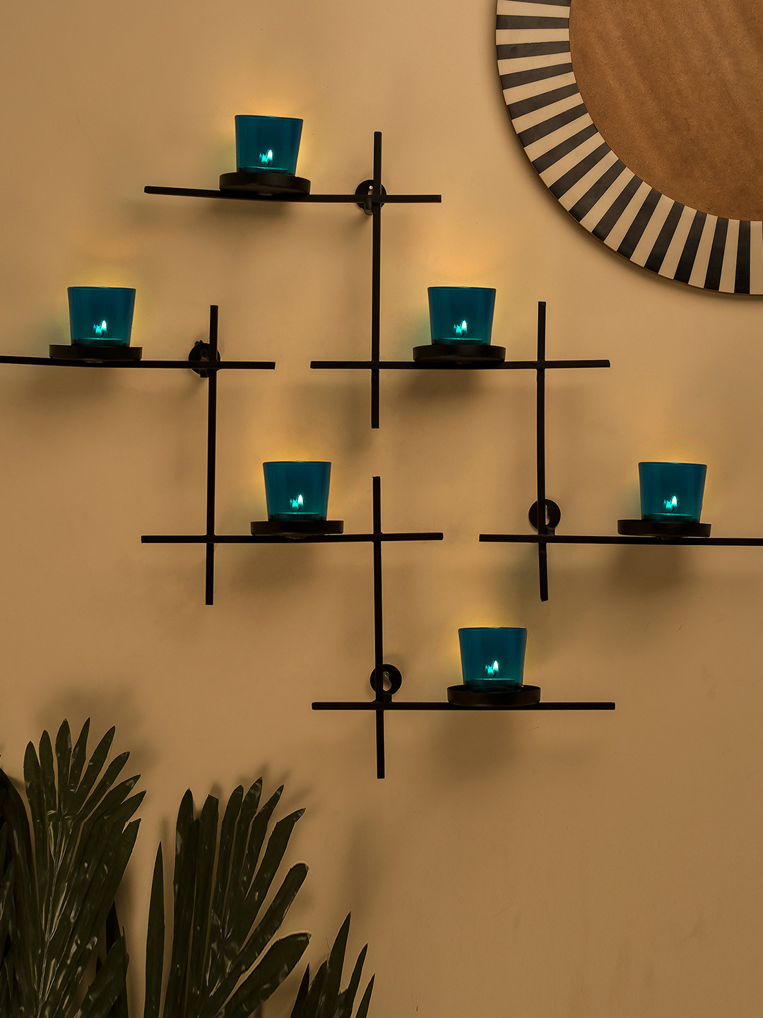 Homesake Black & Blue Set of 2 Wall Sconce Candle Holders with 6 Cups