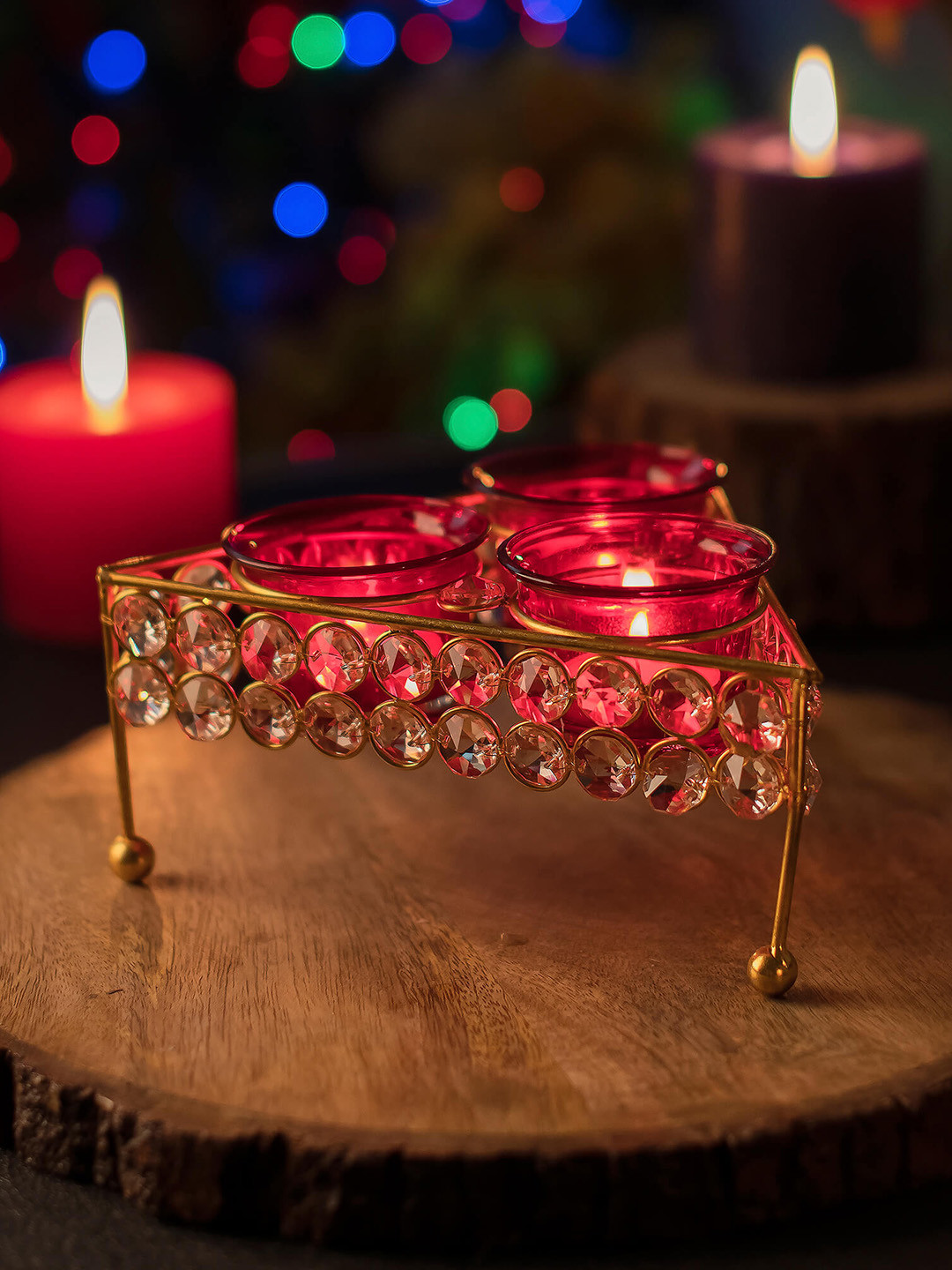 Homesake Red Crystal Table-Top Candle Holder with Tealight Candles