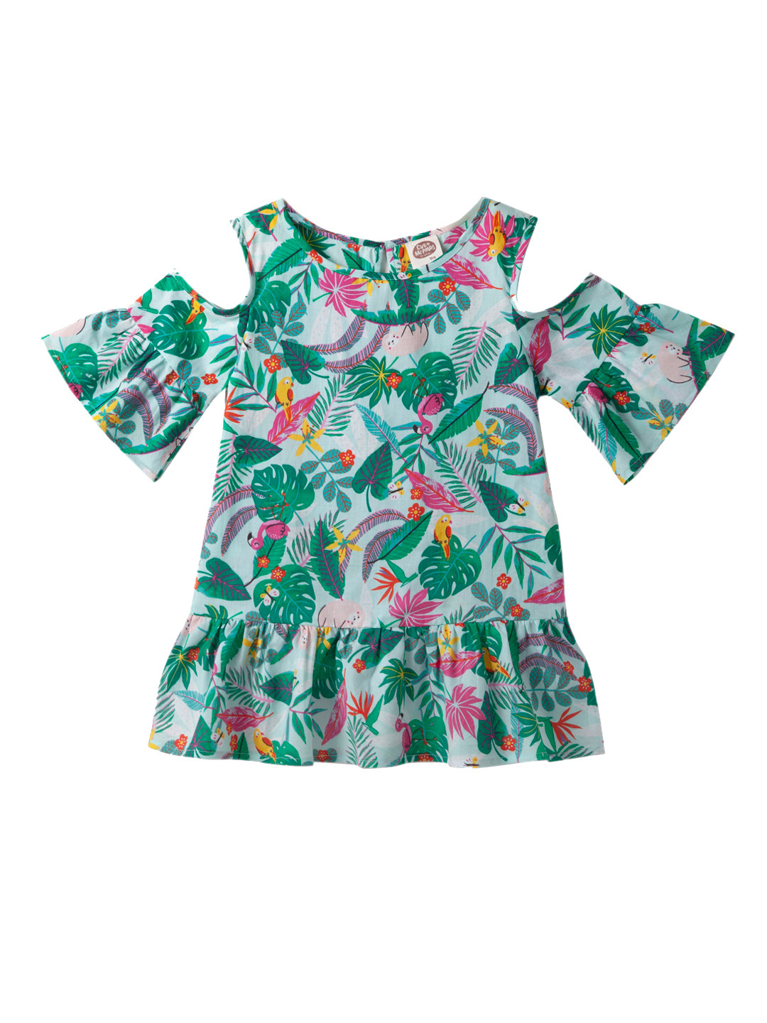 Cub McPaws Girls Green Tropical Print Peplum Pure Cotton Top