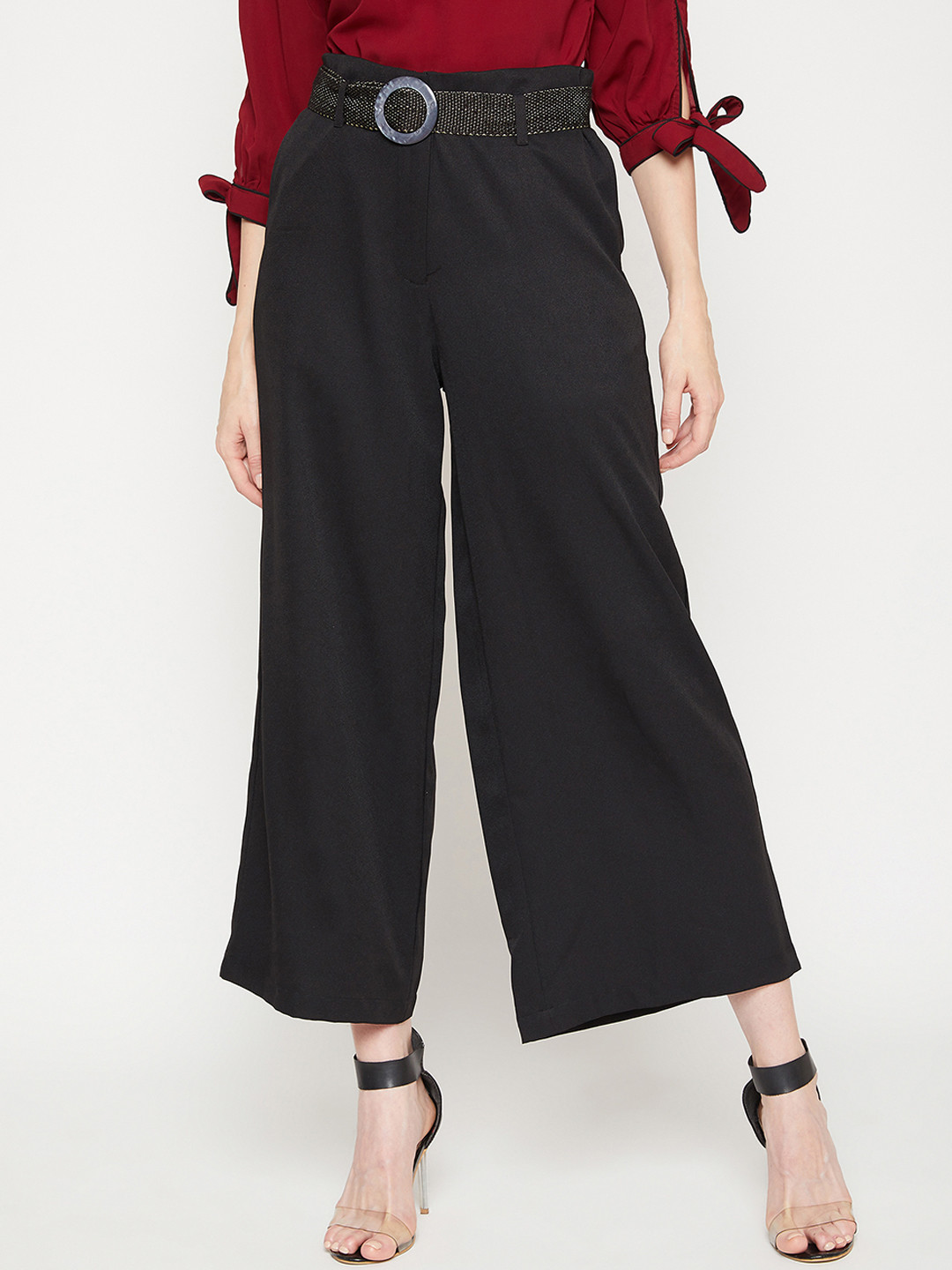 Marie Claire Women Black Straight Fit Solid Parallel Trousers