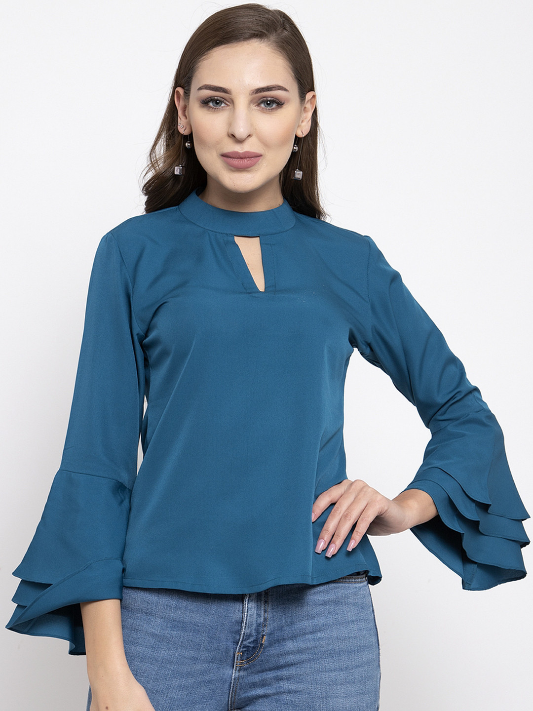 klauressa Women Teal Blue Solid Top
