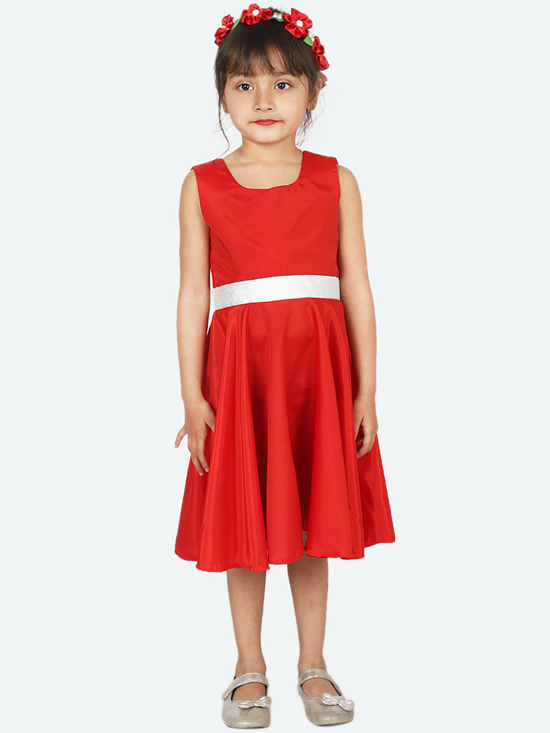 Samsara Couture Girls Red Solid Fit and Flare Dress