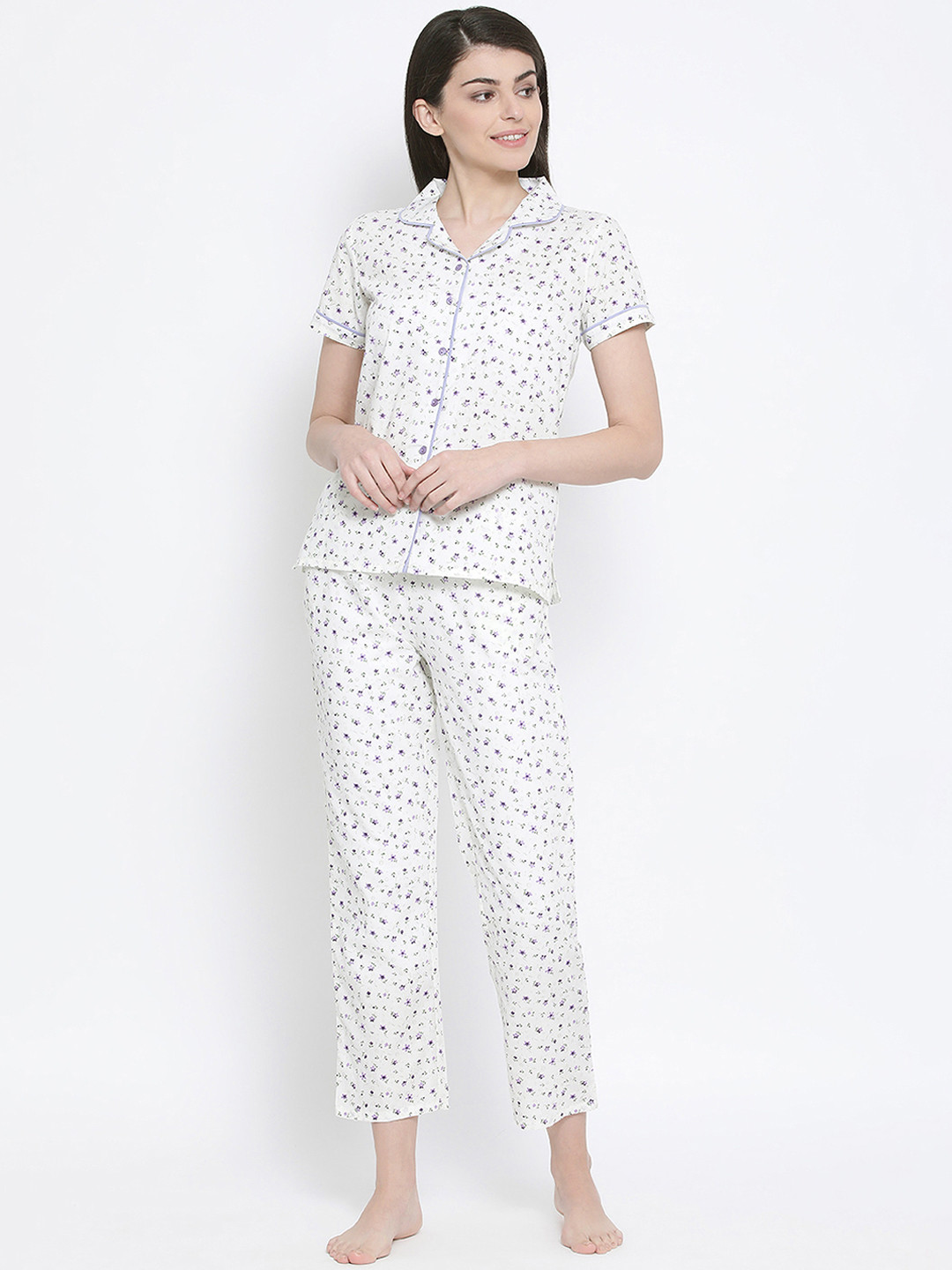 Kanvin Women White Printed Night suit MJKSS20172B