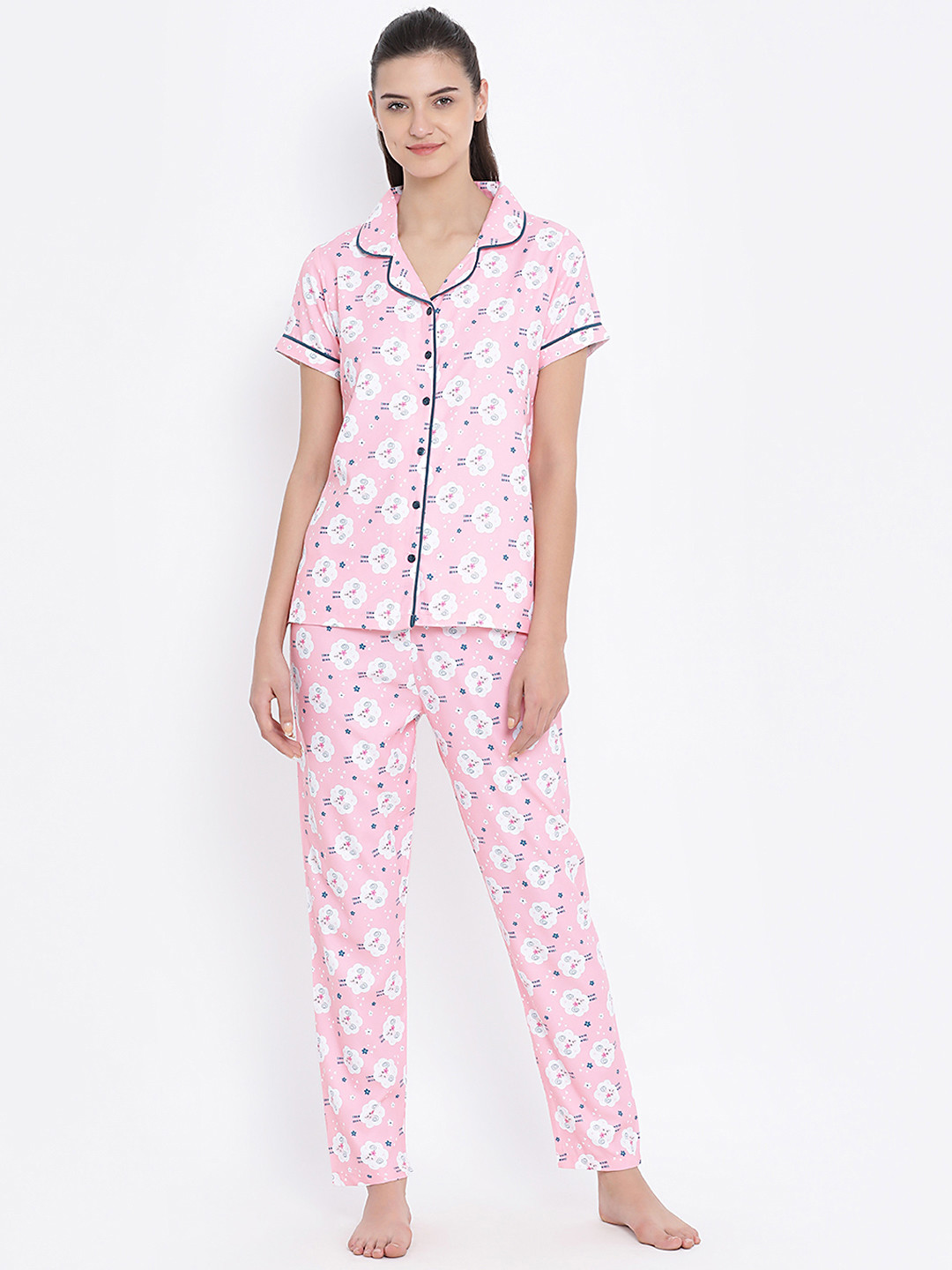 Kanvin Women Pink Printed Night suit MJKSS20169B