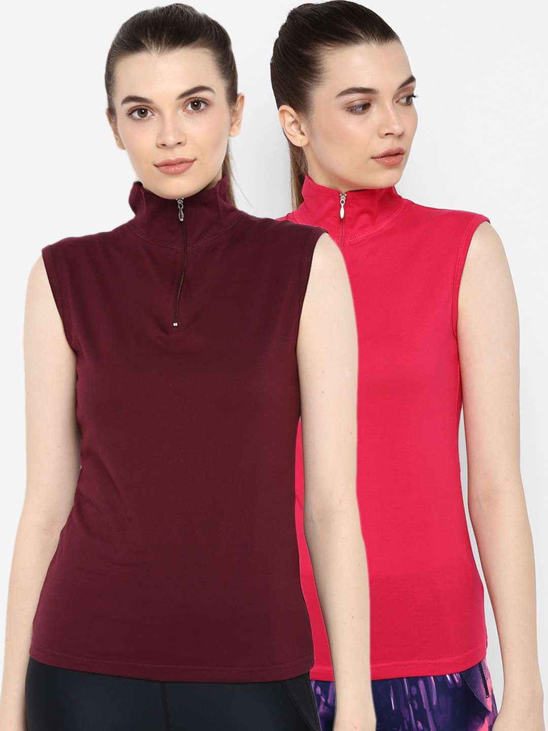 appulse Women Pack of 2 Solid Mock Neck Slim Fit T-shirts