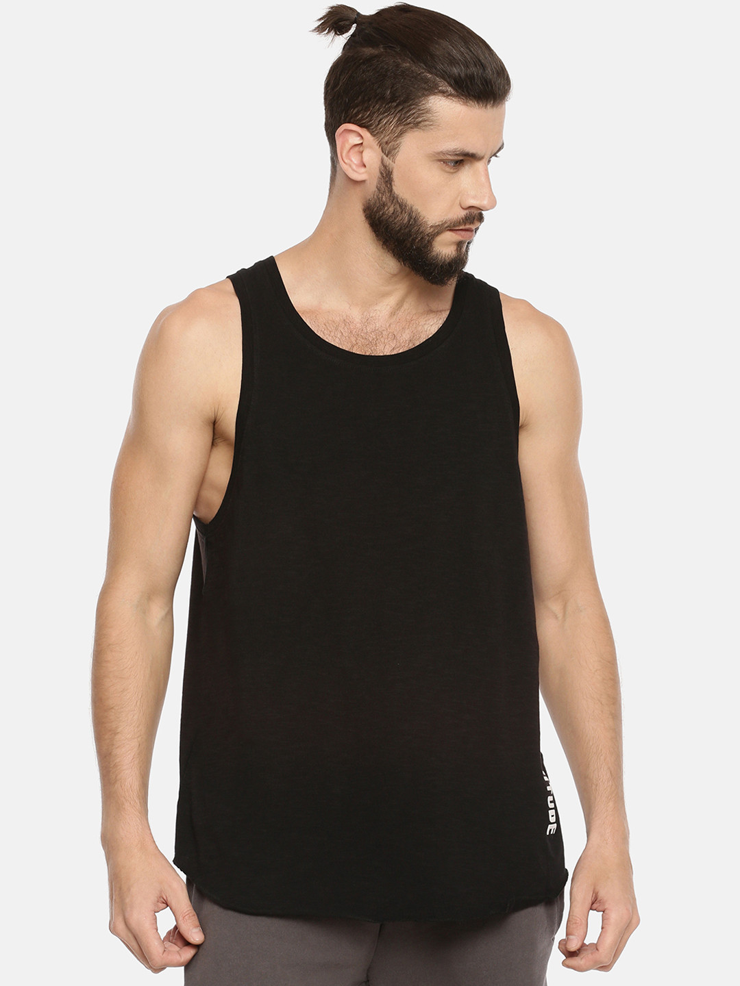ATTIITUDE Men Black Solid Scoop Neck Slim Fit T-shirt