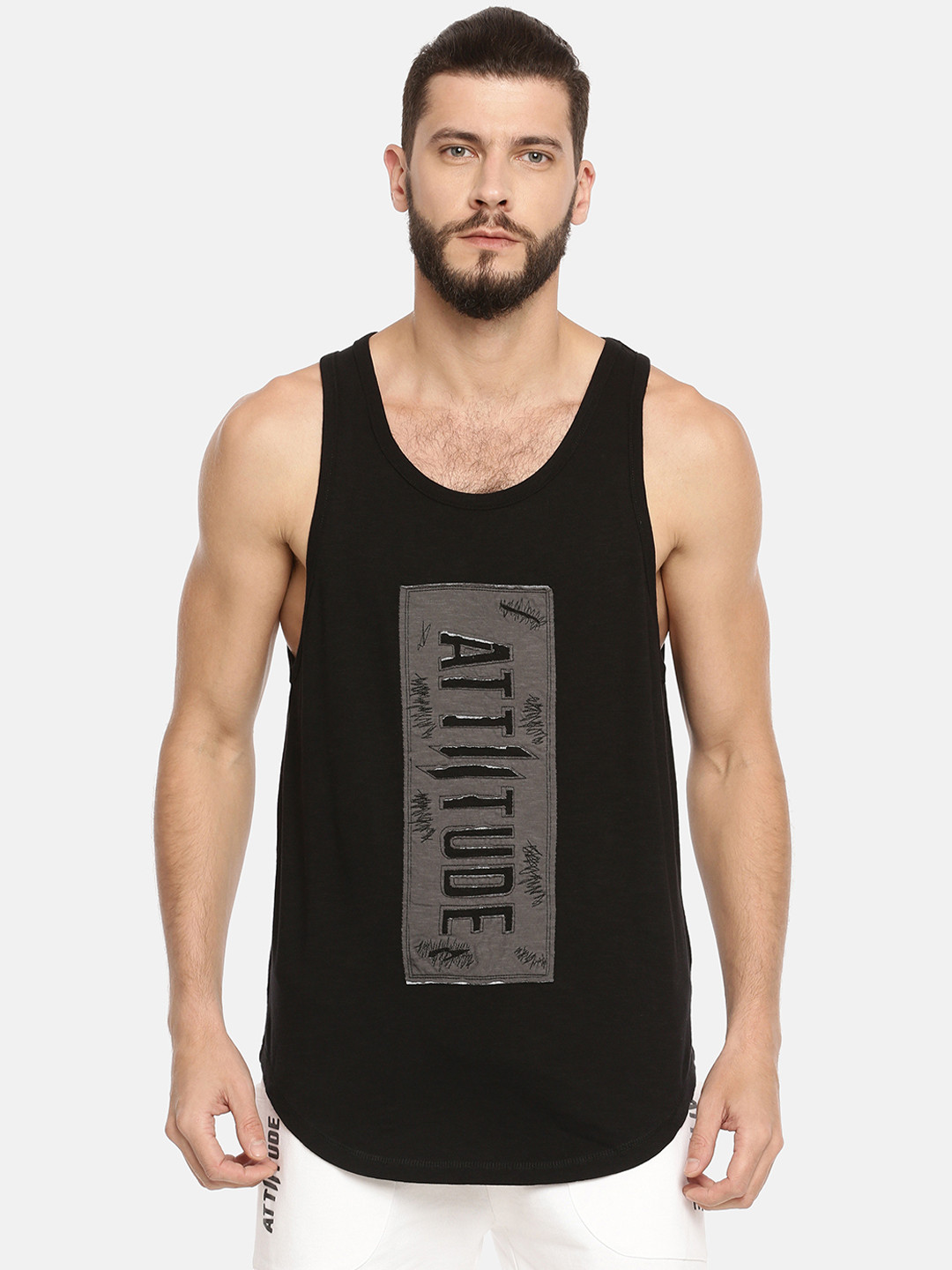 ATTIITUDE Men Black Printed Scoop Neck Slim Fit T-shirt