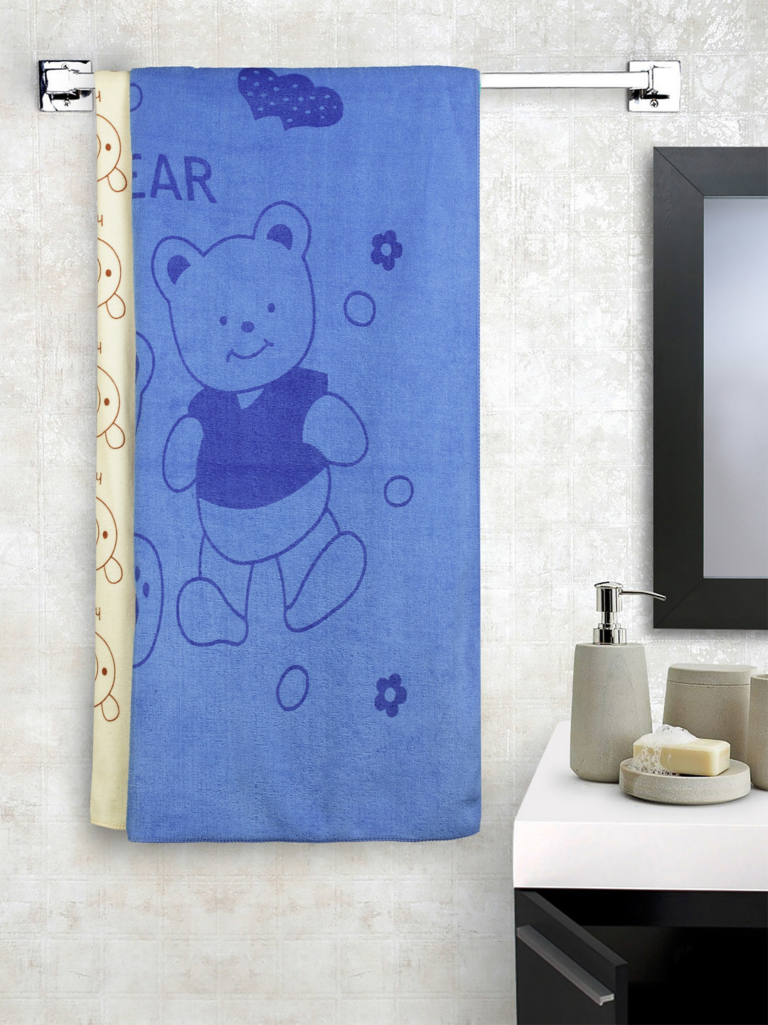 Cortina Unisex Set Of 2 Bear Printed 300 GSM Bath Towels
