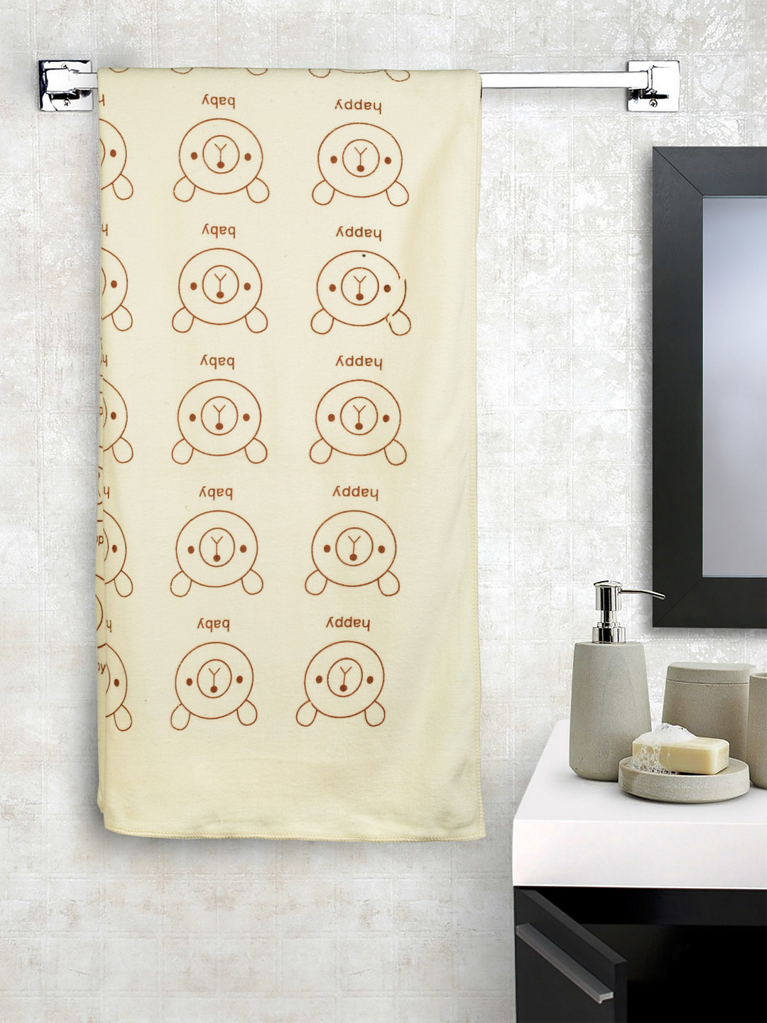 Cortina Unisex Beige Printed 300 GSM Bath Towel