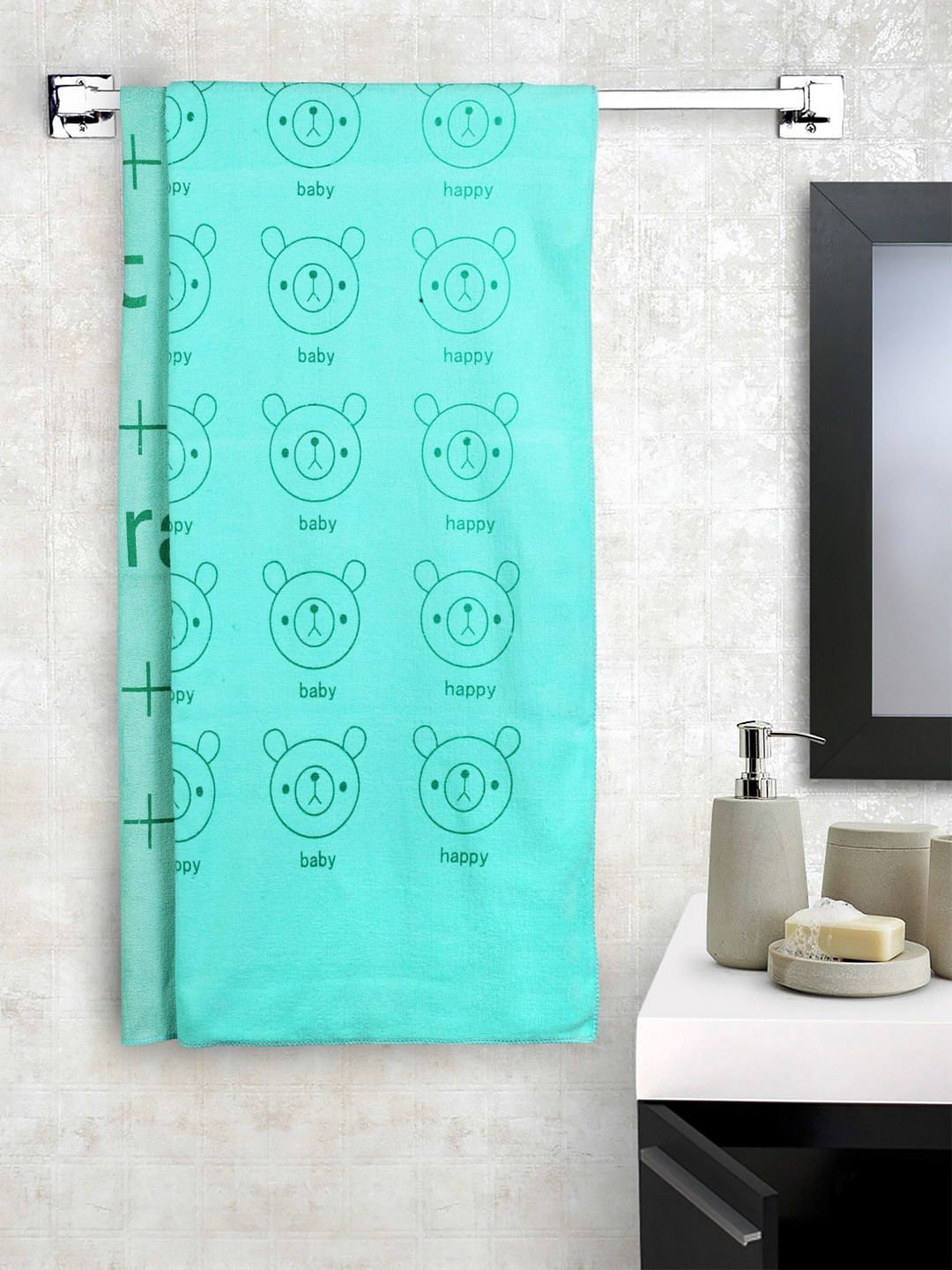 Cortina Unisex Set of 2 Sea Green Printed 300 GSM Bath Towels