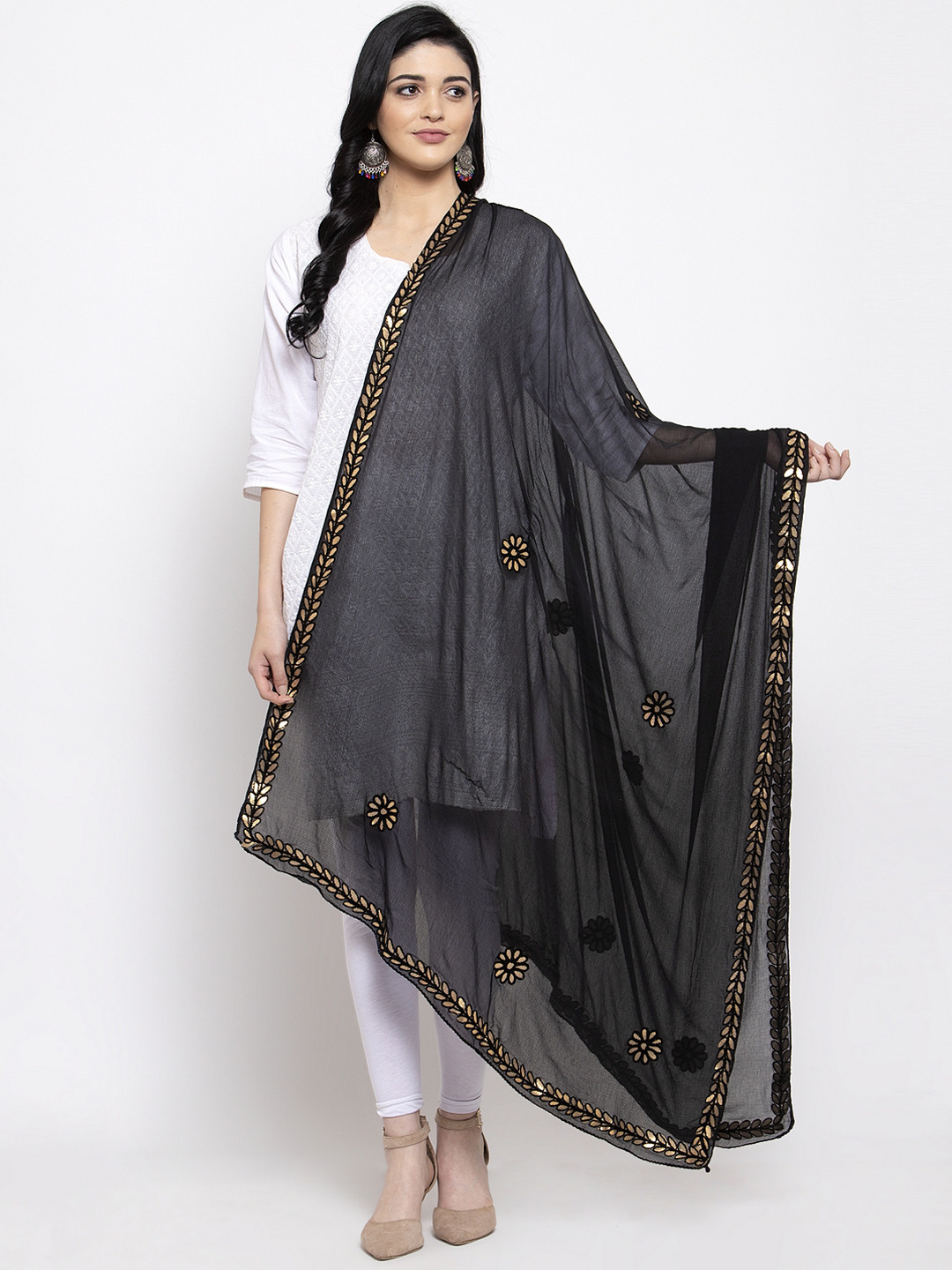 Clora Creation Black & Gold-Coloured Gotta Patti Dupatta