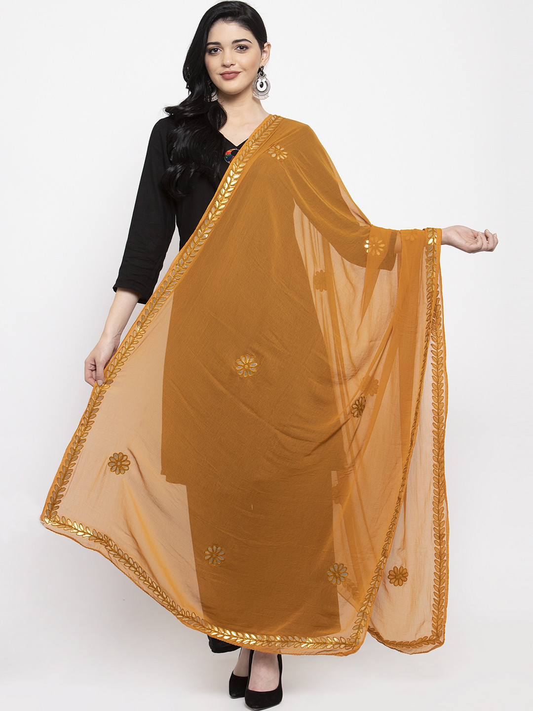 Clora Creation Mustard Yellow Gotta Patti Dupatta