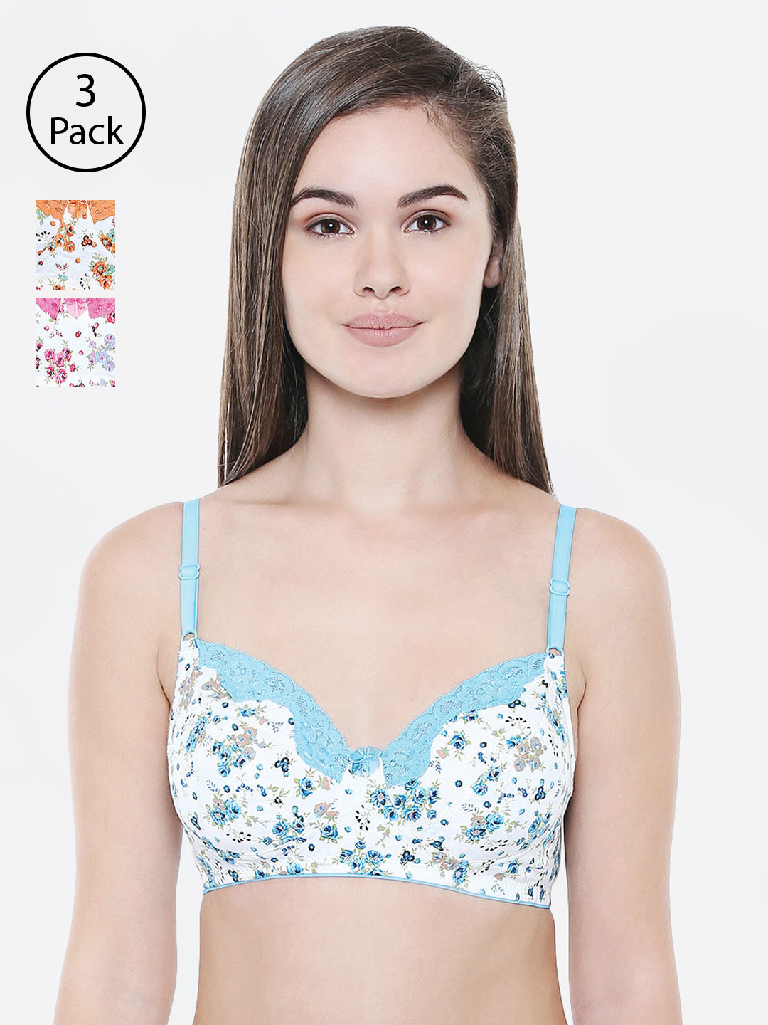 Bodycare Pack of 3 Assorted Printed Non-Wired Non Padded Everyday Bras 1557