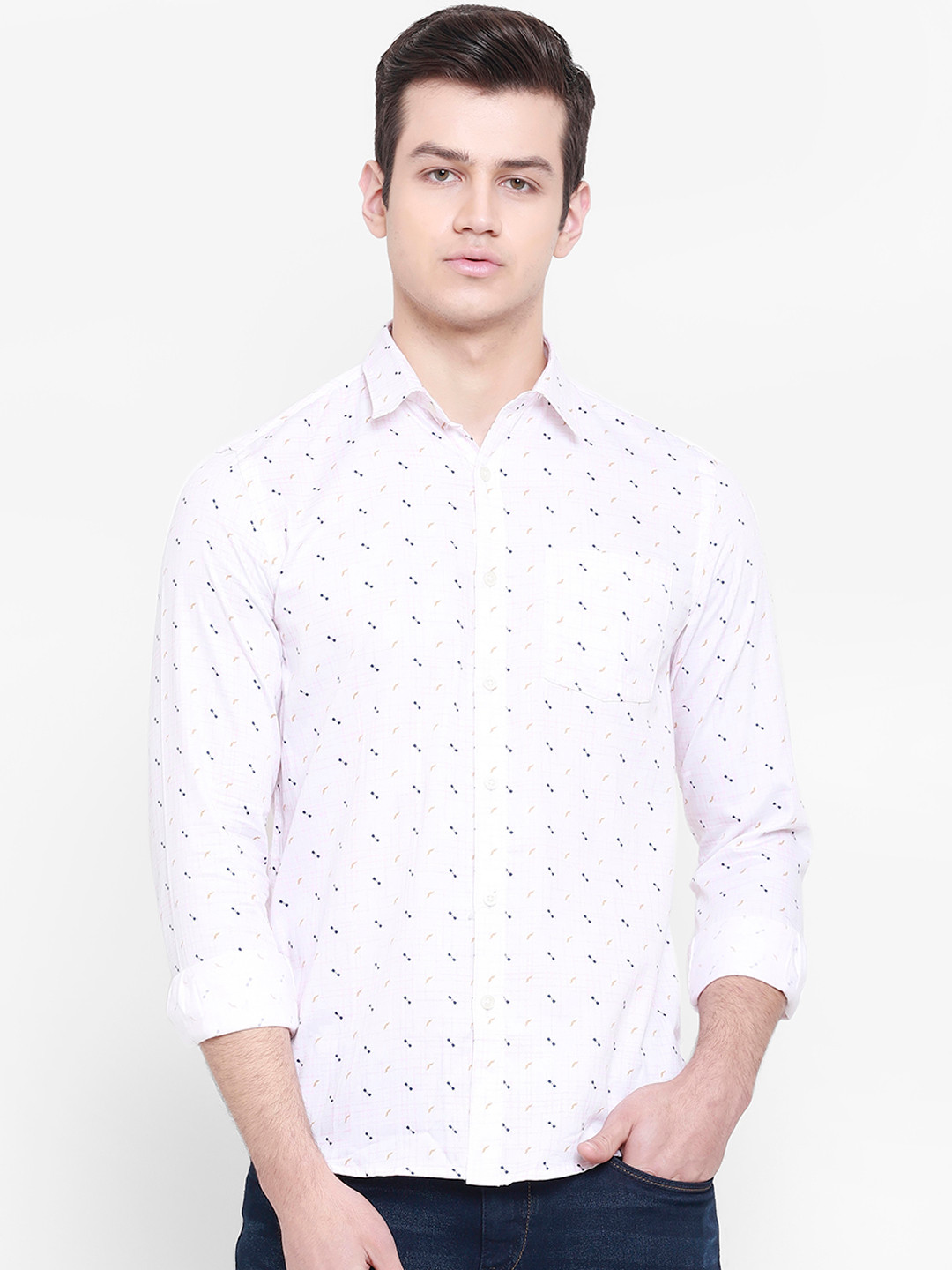 cape canary Men White Regular Fit Printed Casual Shirt