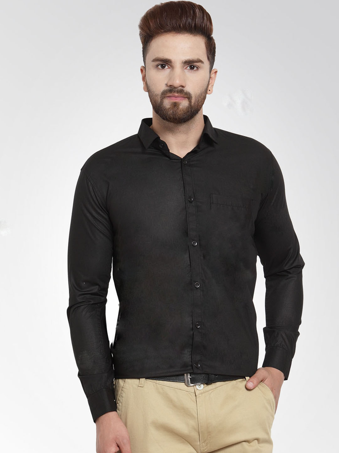JAINISH Men Black Classic Slim Fit Solid Formal Shirt