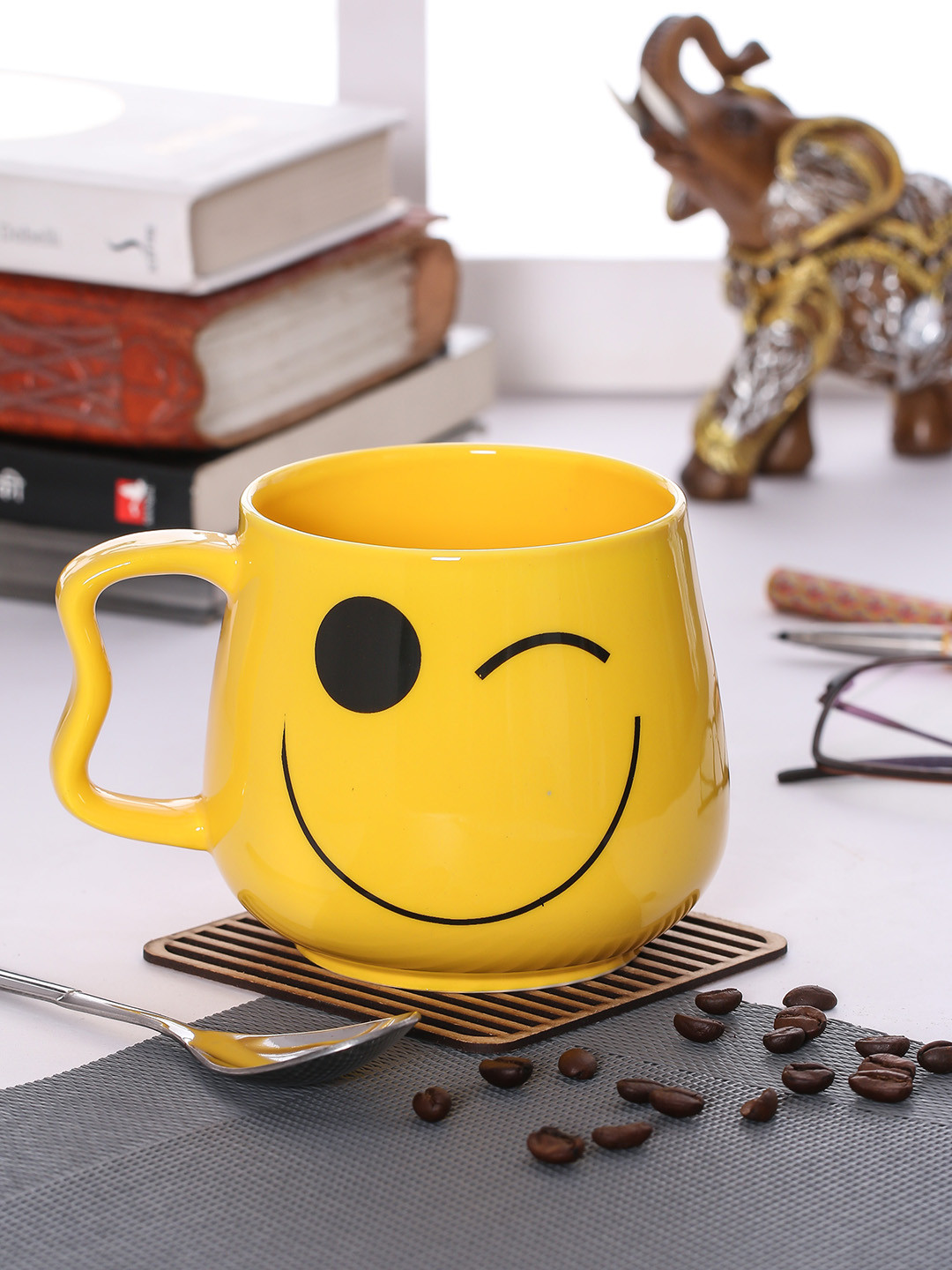JCPL Yellow Conversational Porcelain Easy to Clean Mug-350ml