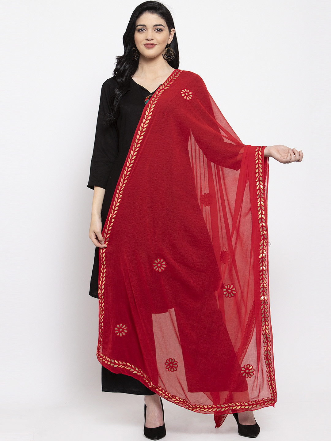 Clora Creation Maroon & Gold-Coloured Gotta Patti Chiffon Dupatta