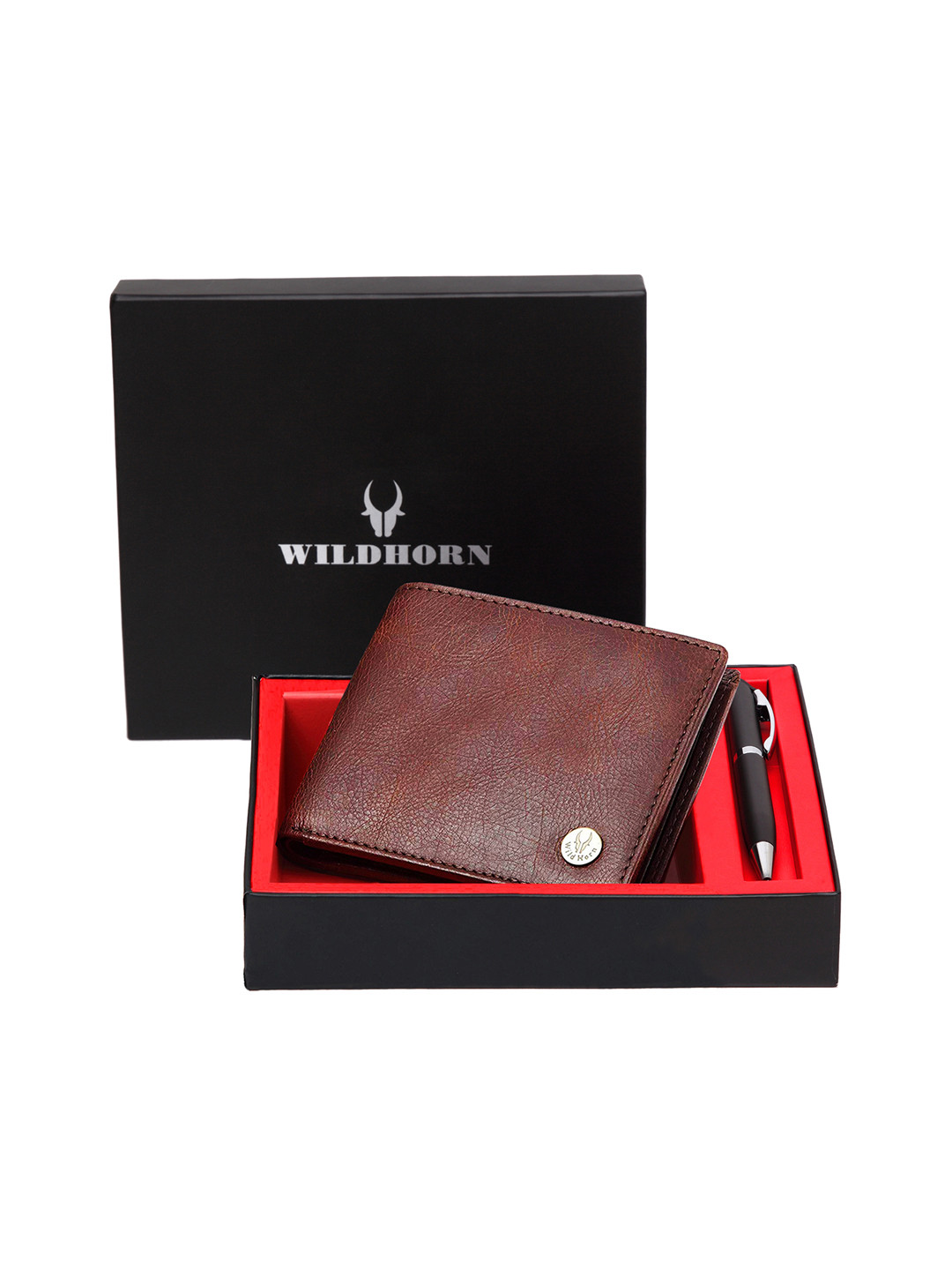 WildHorn Men Brown RFID Protected Genuine High Quality Leather Wallet & Pen Accessory Gift Set
