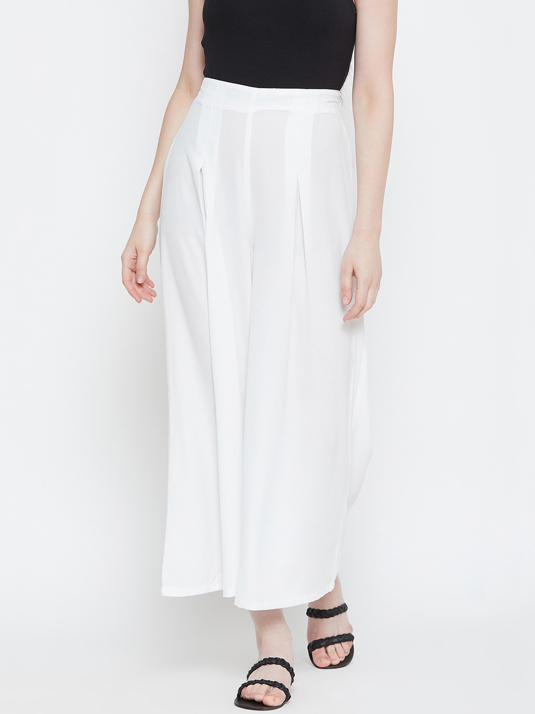 La Zoire Women White Solid Flared Palazzos