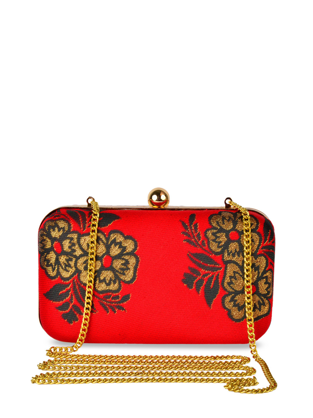 REZZY Red & Gold-Toned Handmade Woven Design Box Clutch