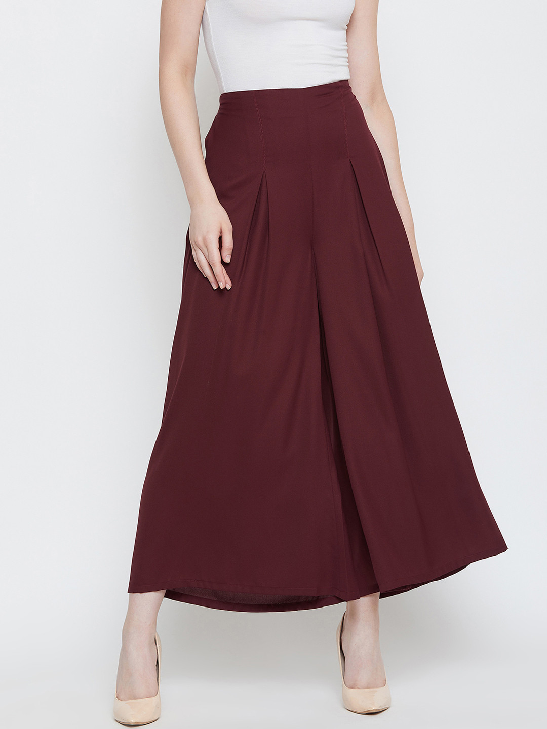La Zoire Women Maroon Solid Flared Palazzos