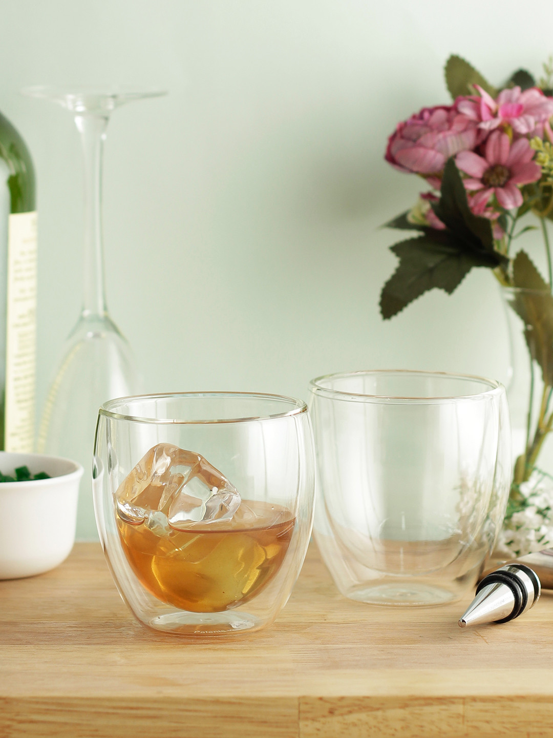 INCRIZMA Set Of 2 Transparent Solid Double-Wall Insulated Whisky Glasses