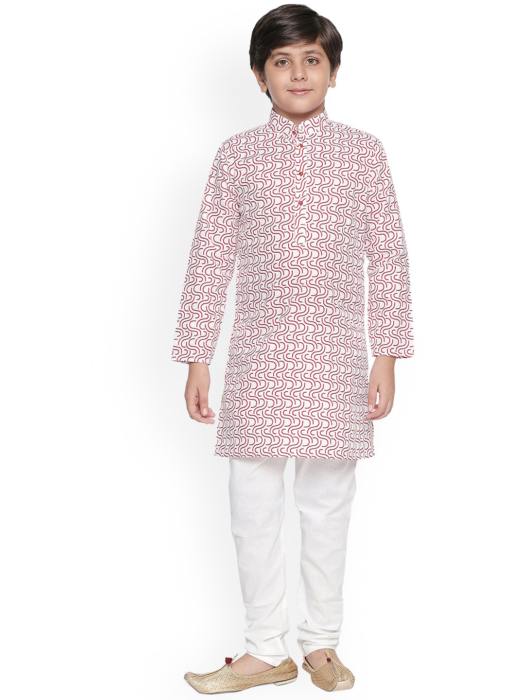 Jeetethnics Boys White & Red Printed Kurta with Pyjamas