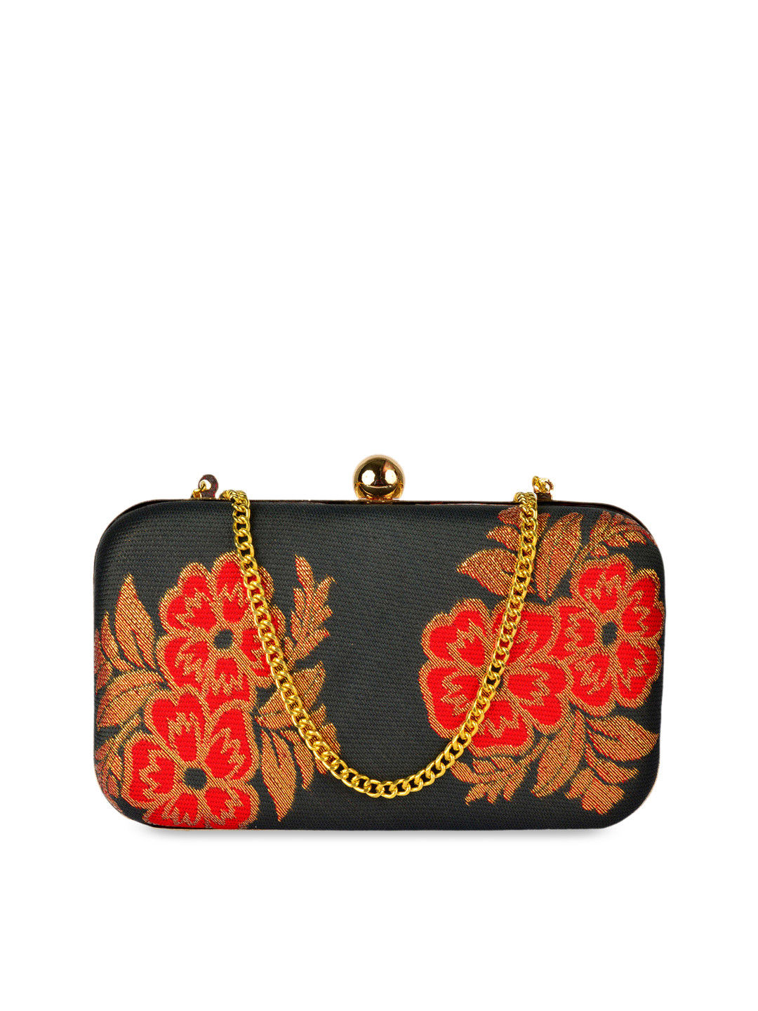 REZZY Black & Red Handmade Woven Design Box Clutch