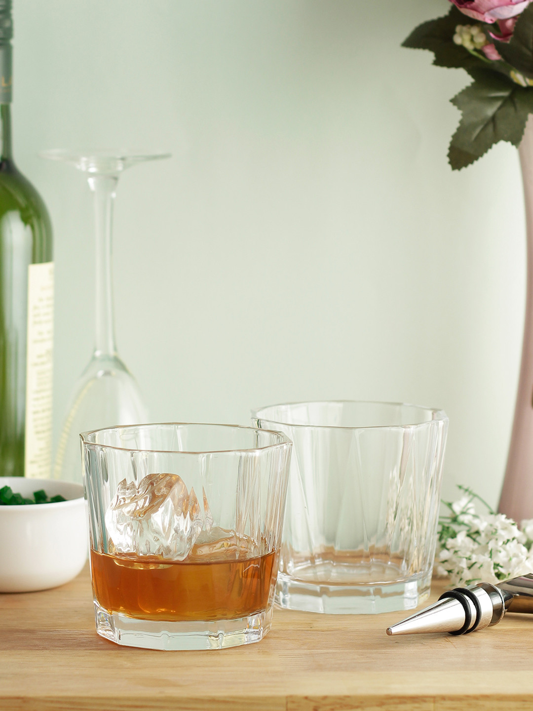 INCRIZMA Set Of 2 Transparent Solid Dynasty Old Fashion Crystal Lead free Whisky Glasses