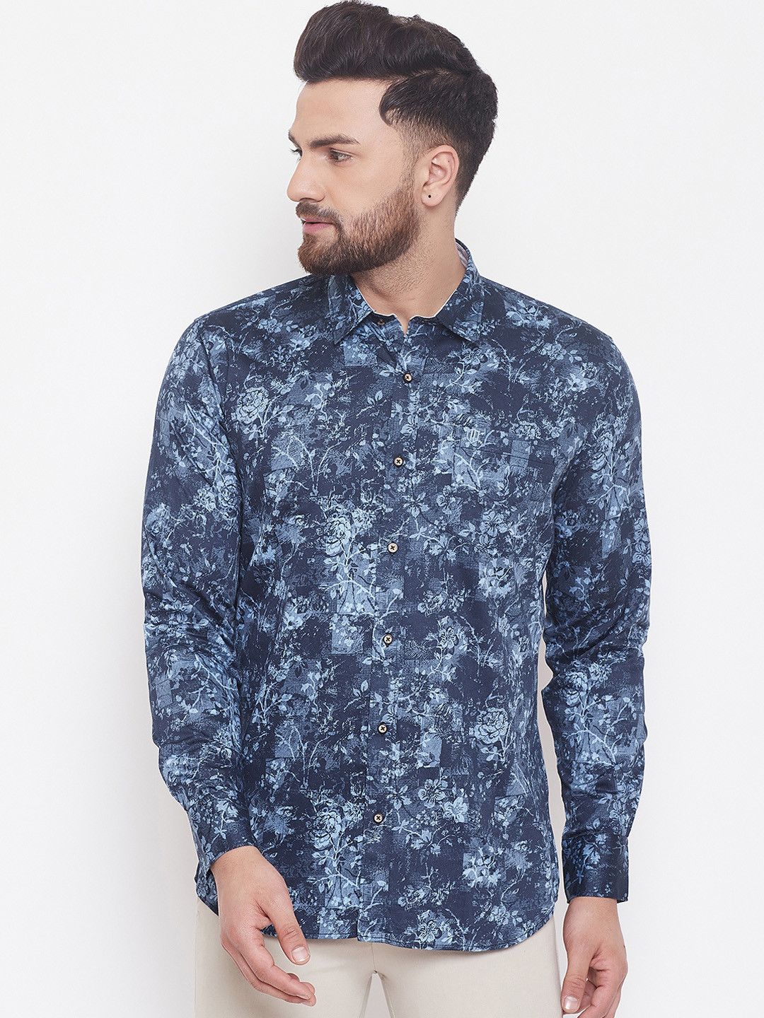 Duke Men Blue Original Slim Fit Printed Casual Shirt