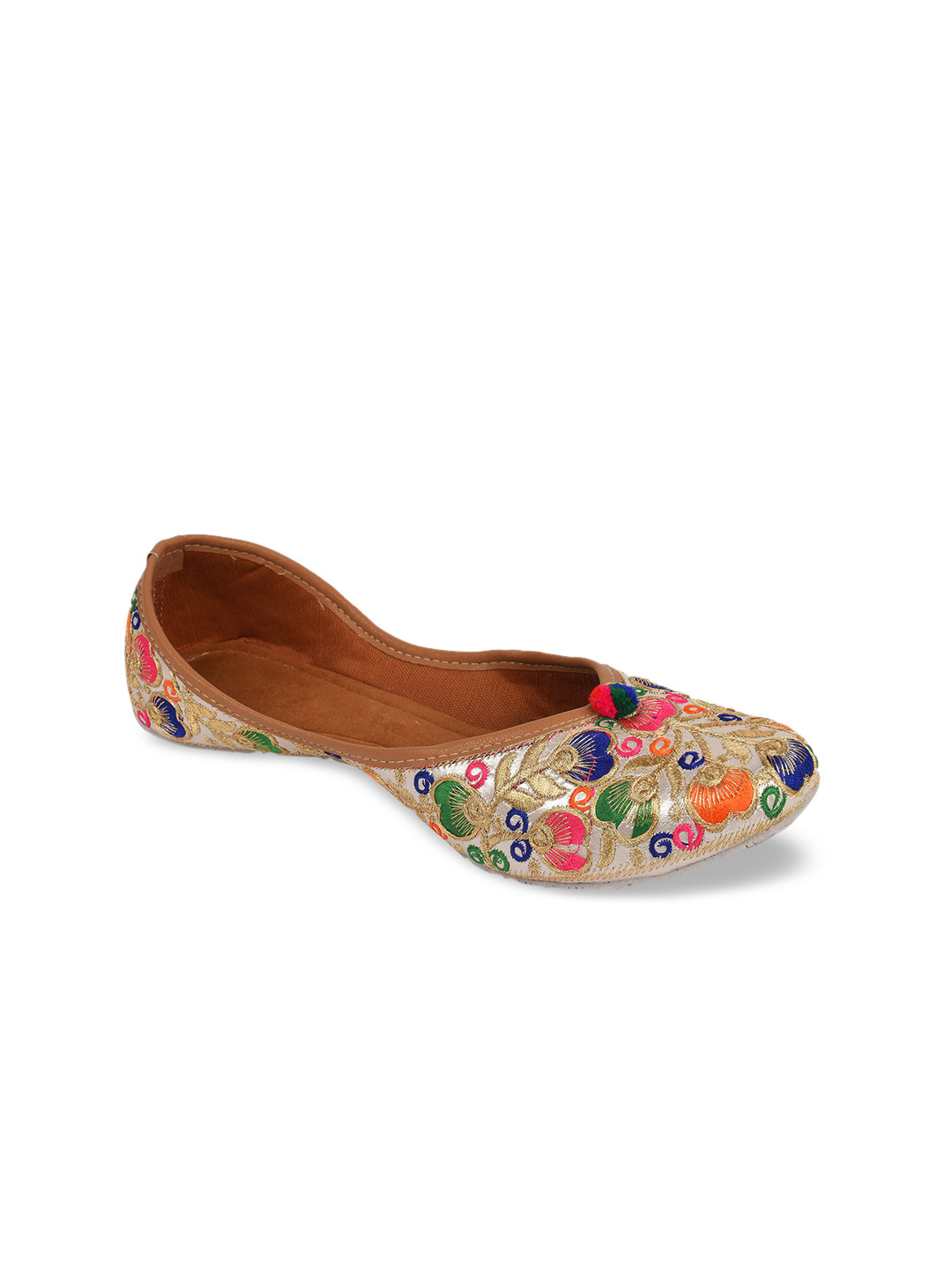 DESI COLOUR Women Multicoloured Woven Design Rubber Mojaris