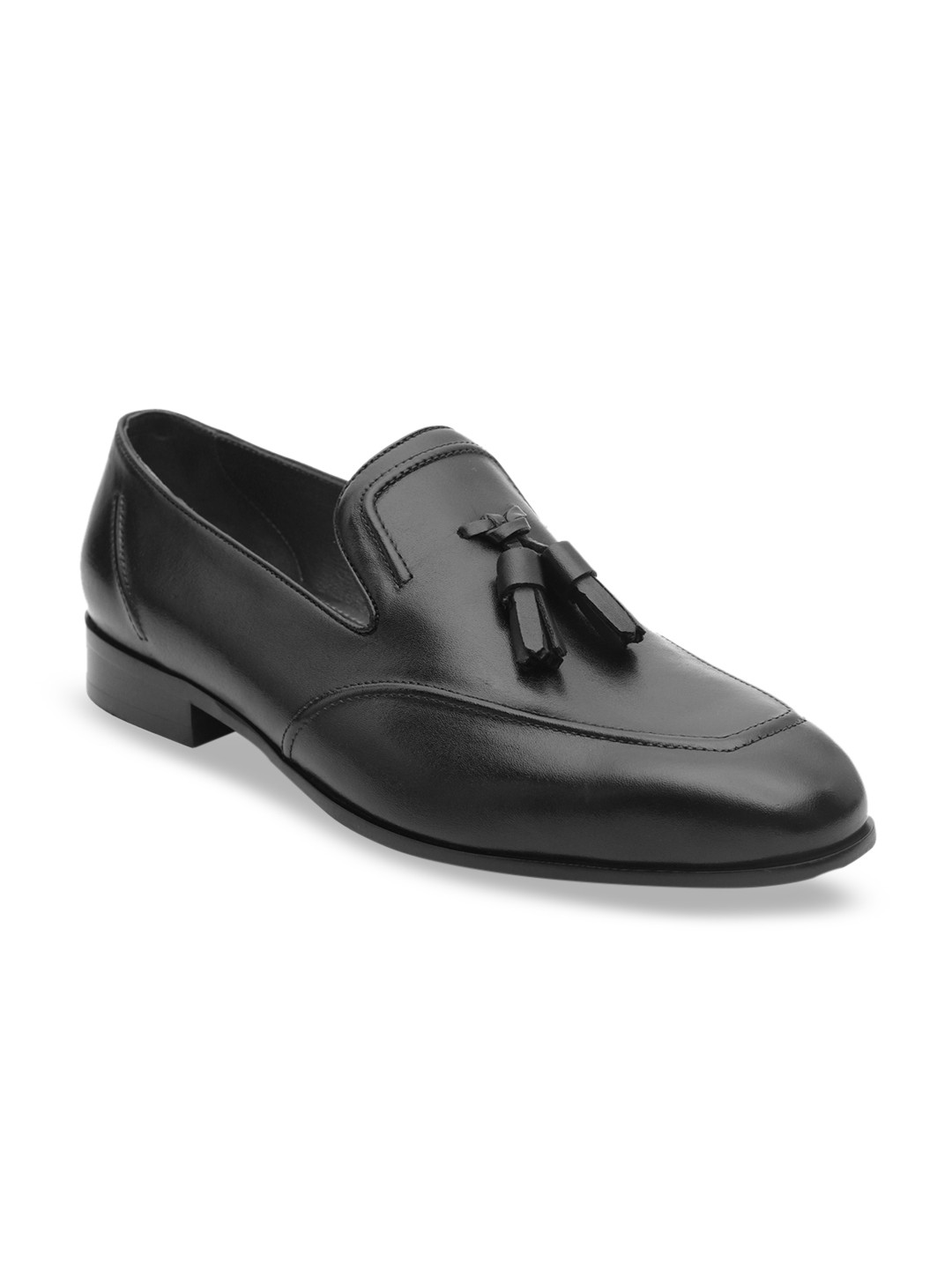 ROSSO BRUNELLO Men Black Solid Italian Leather Formal Loafers