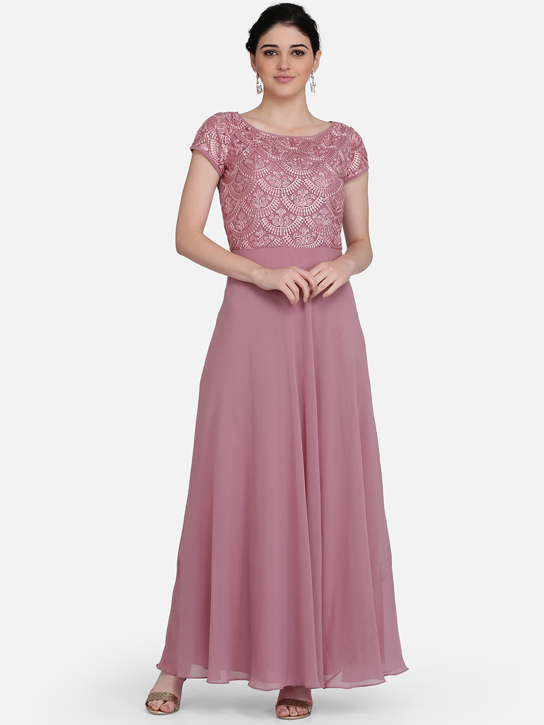 Eavan Women Mauve Self Design Maxi Dress