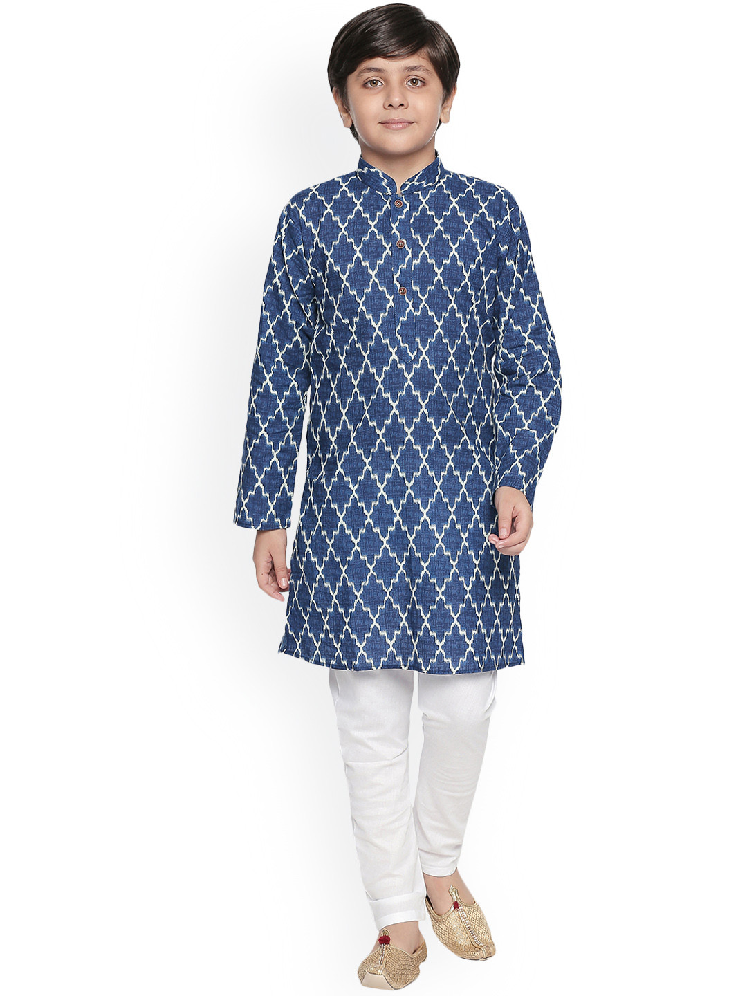 Jeetethnics Boys Navy Blue & White Printed Kurta with Pyjamas
