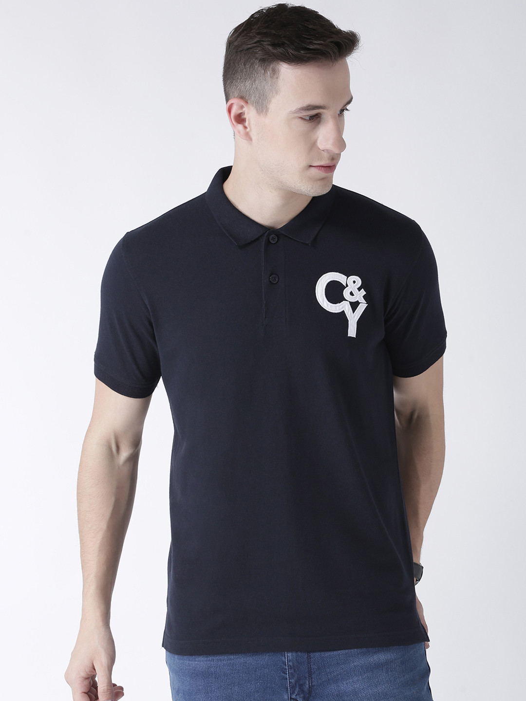 Club York Typography Printed Polo Collar Regular Fit Applique T-shirt