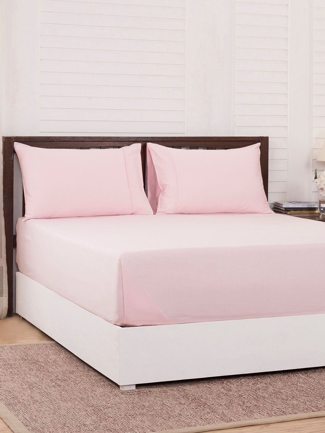 MASPAR Pink Solid 200 TC Cotton 1 King Bedsheet with 2 Pillow Covers