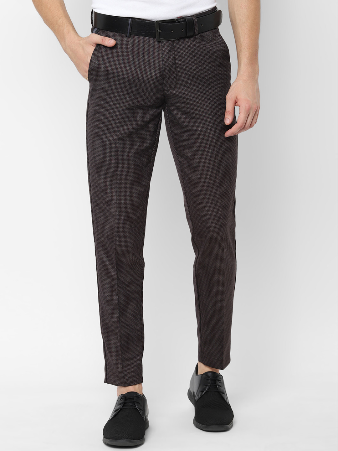 Allen Solly Men Brown Slim Fit Checked Regular Trousers