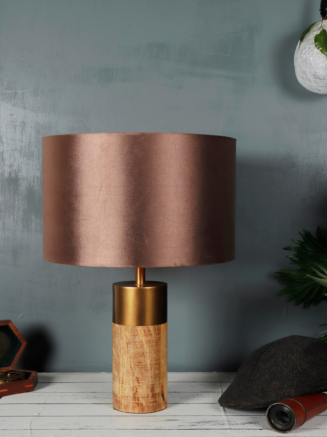 Grated Ginger Coffee Brown Solid Cylindrical Bedside Lamp