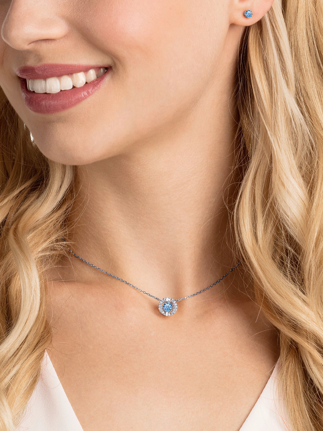 SWAROVSKI Rhodium-Plated Silver-Toned & Blue Crystal Studded Jewellery Set