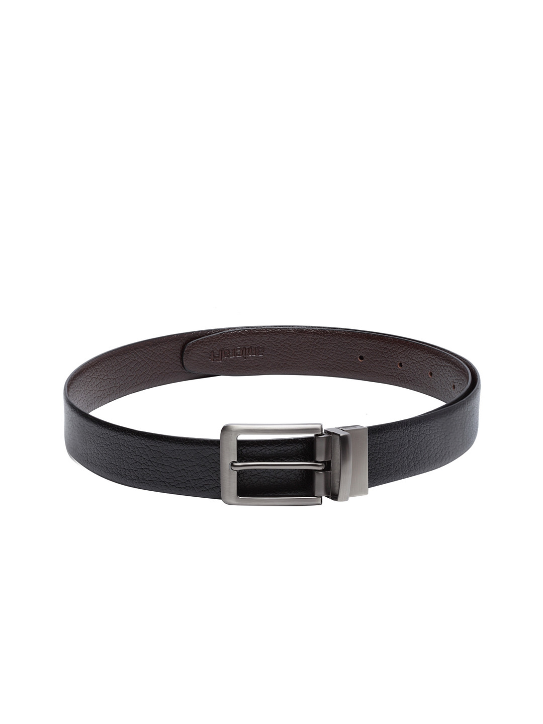 amicraft Men Black & Coffee Brown Textured Reversible Leather Belt