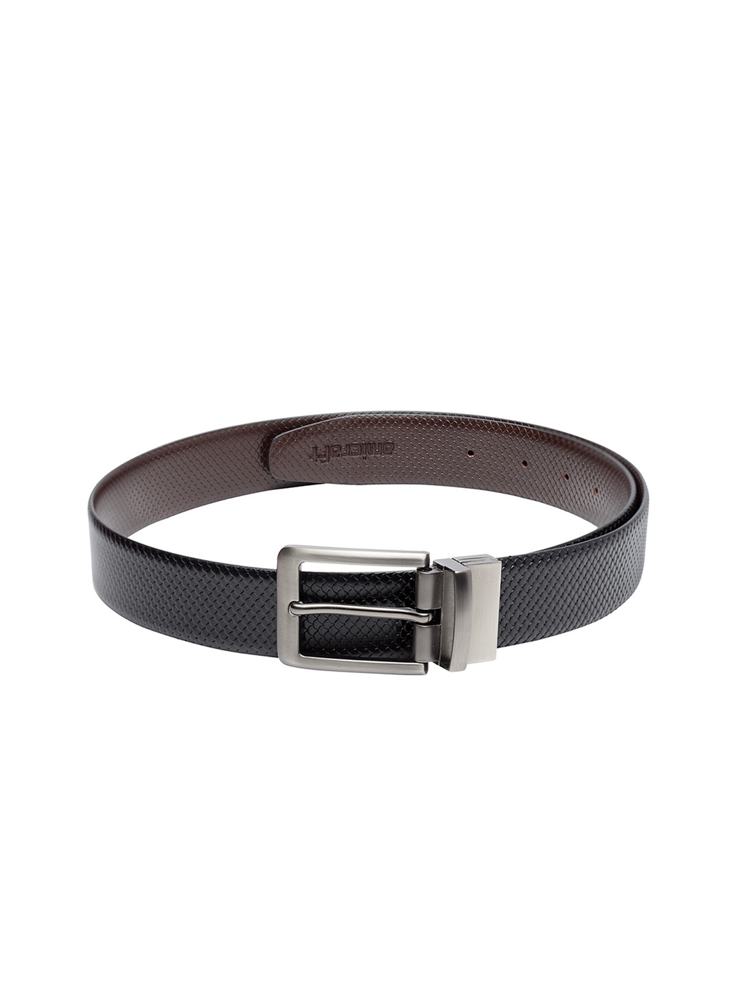 amicraft Men Black & Coffee Brown Textured Leather Reversible Belt