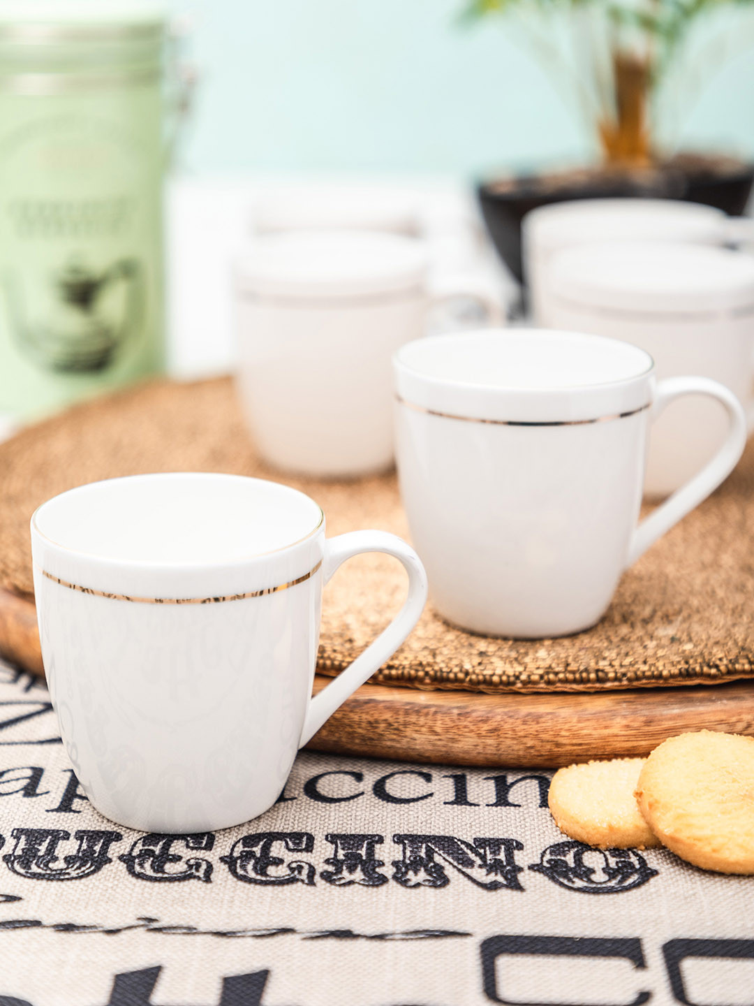 SONAKI Set of 6 White Bone China Tea Cups With 24K Gold Print