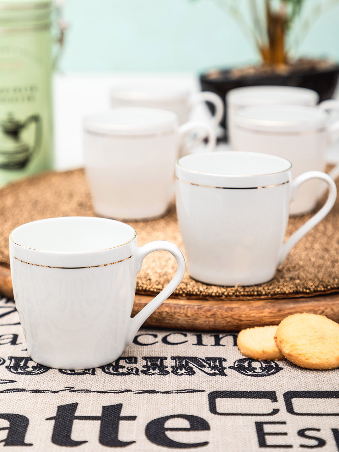SONAKI Set of 6 White Bone China Tea Cups With 24K Gold Print
