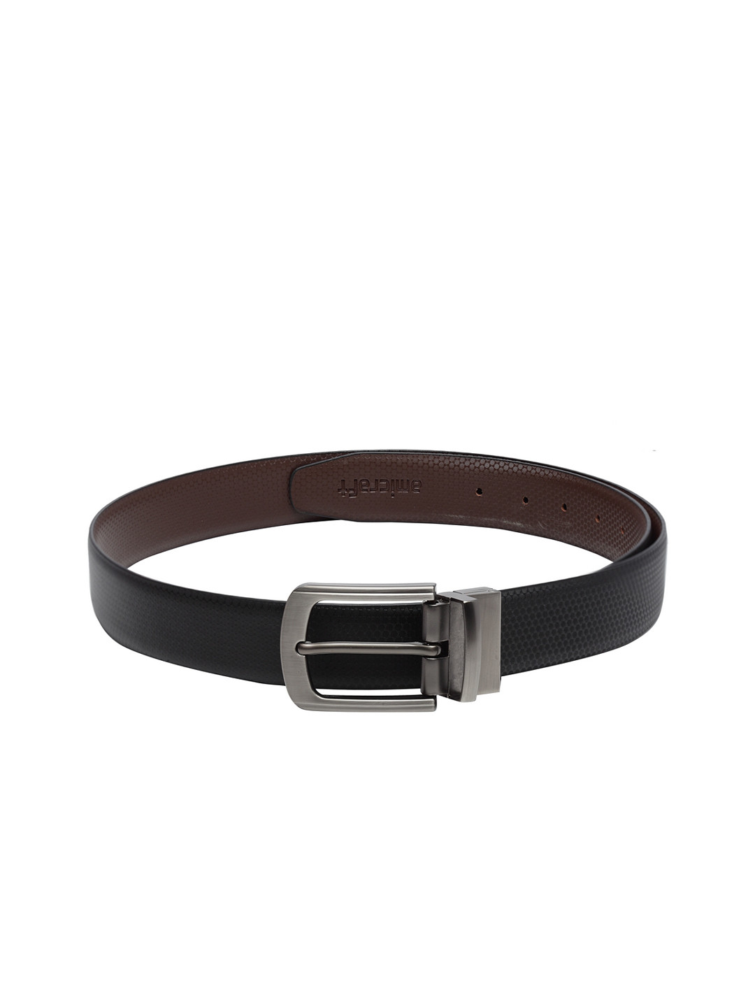 amicraft Men Black & Coffee Brown Textured Reversible Belt