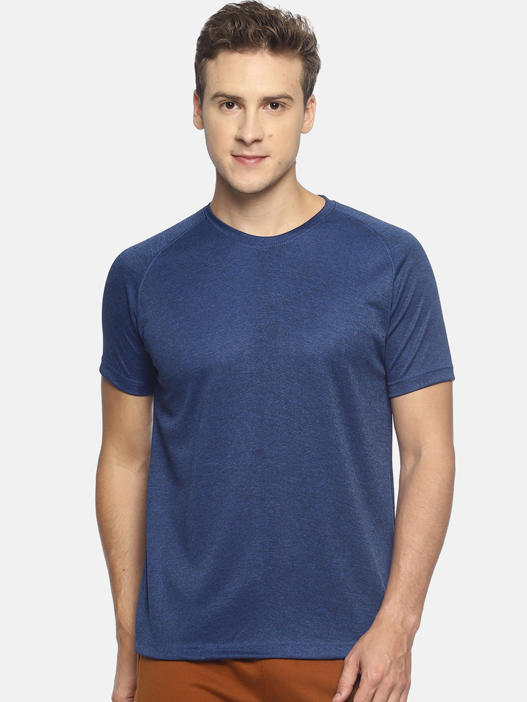 OBOW Men Blue Solid Round Neck T-shirt