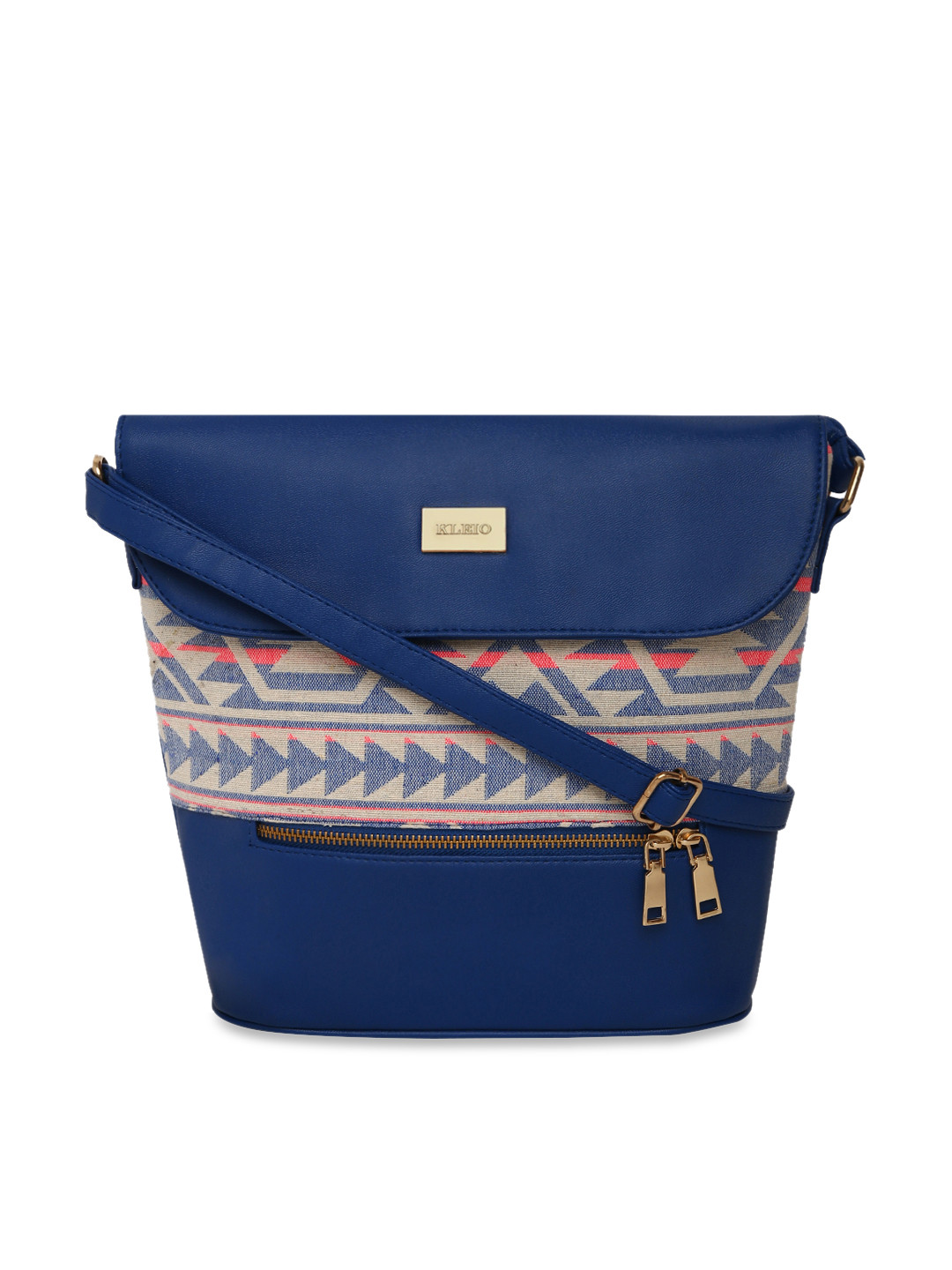 KLEIO Blue Jacquard & PU Coated Sling Bag