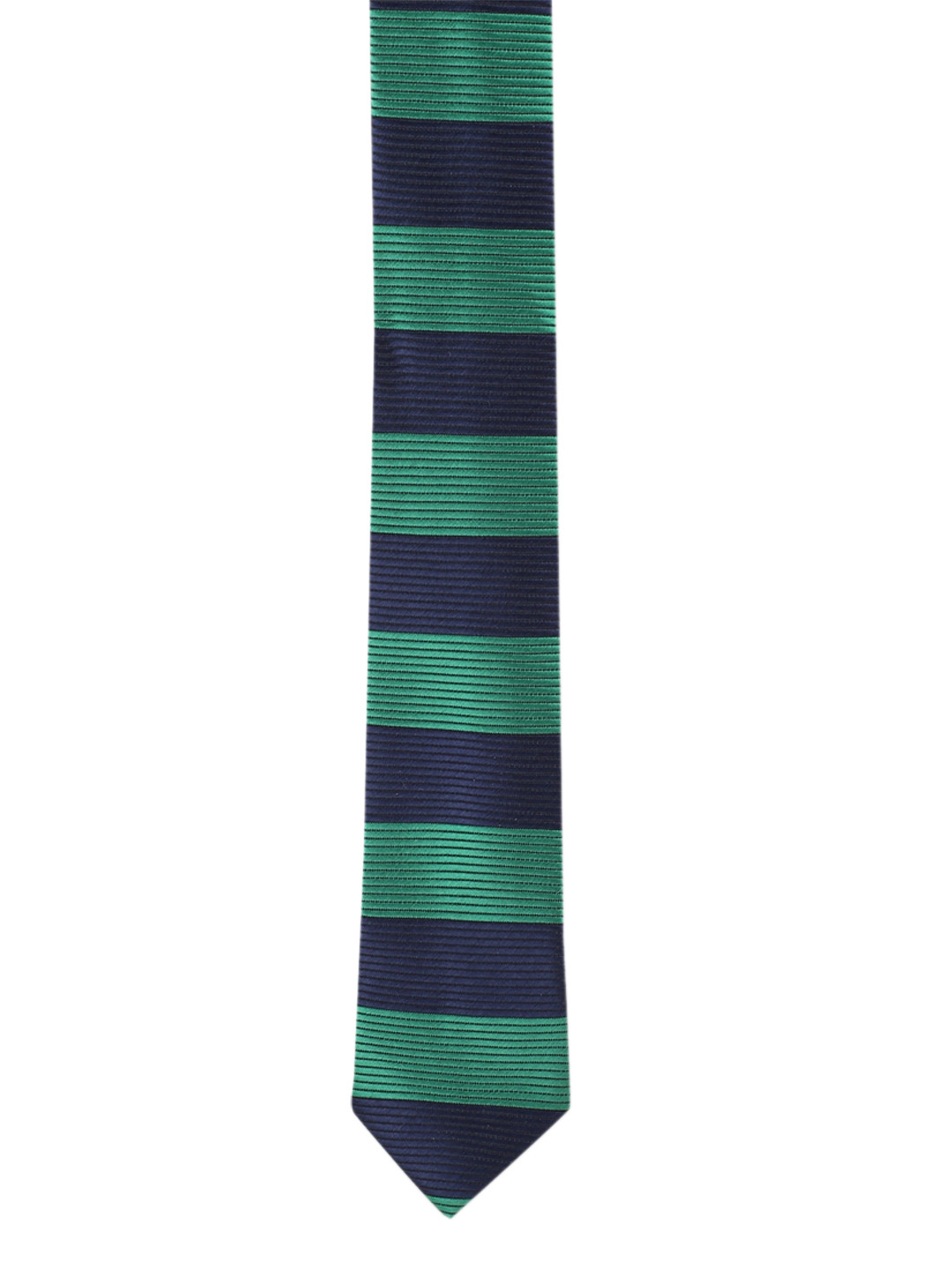 Peter England Navy Blue & Green Striped Broad Tie